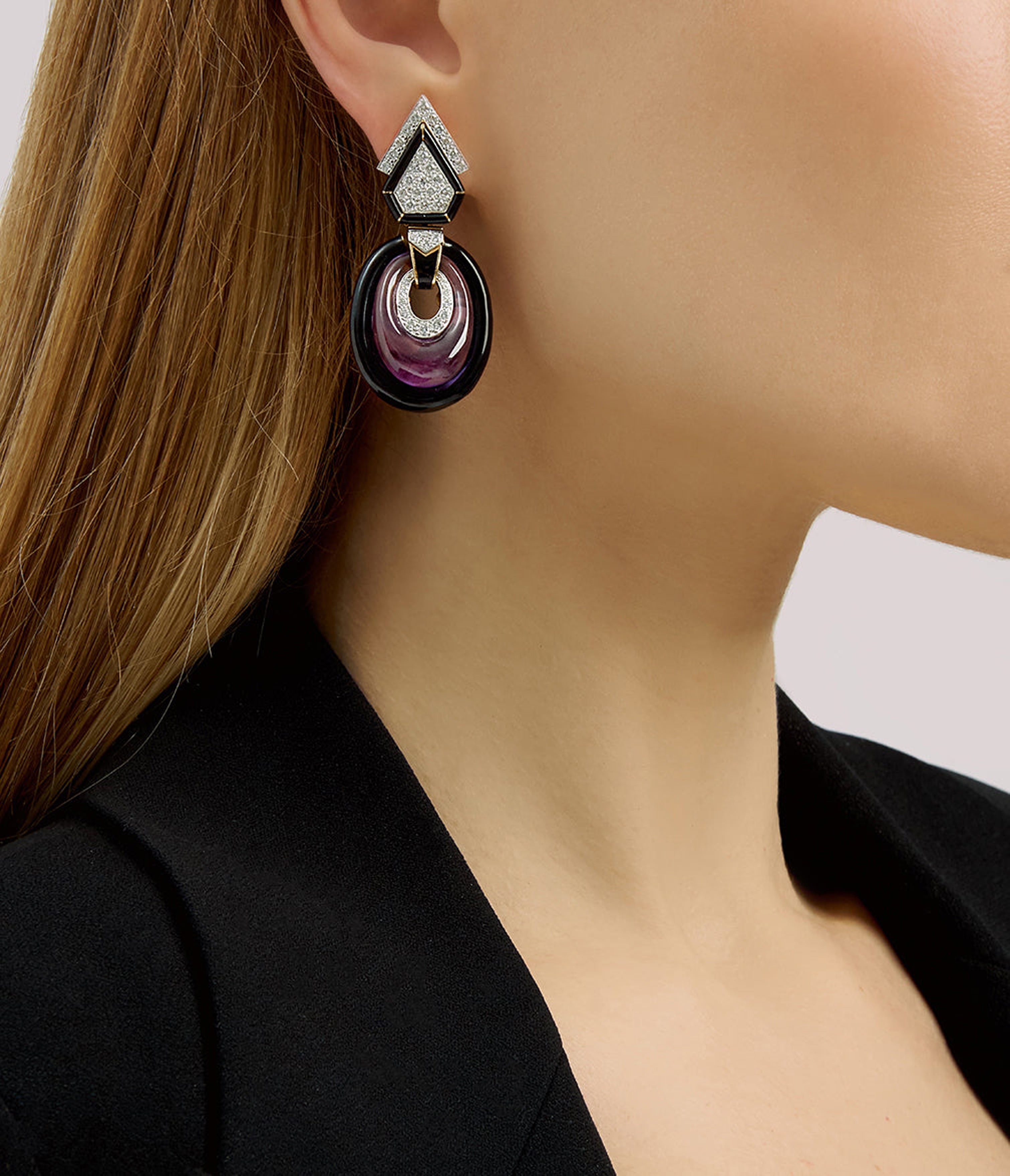 DAVID WEBB, Amethyst Earrings, Black Enamel