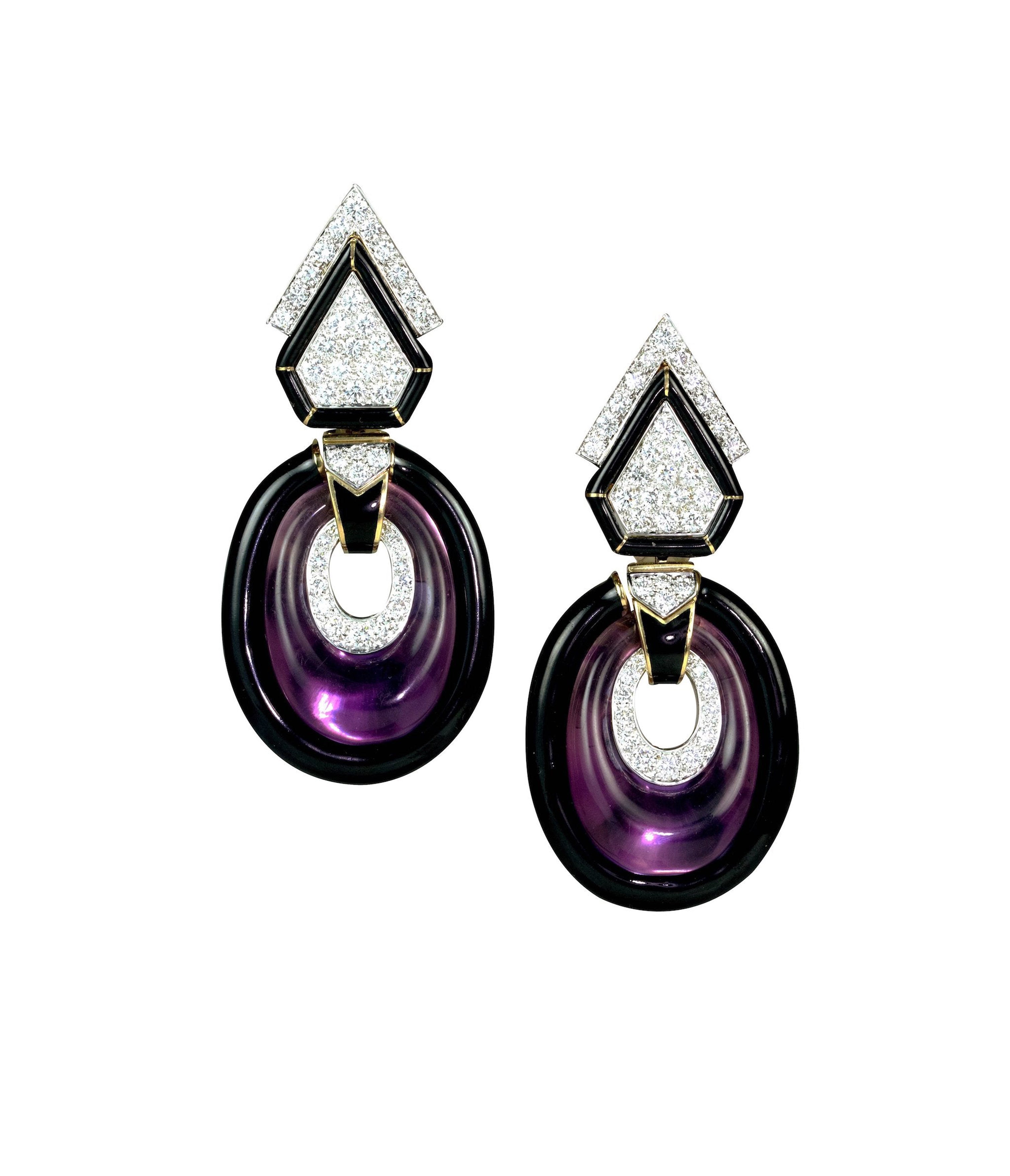 DAVID WEBB, Amethyst Earrings, Black Enamel