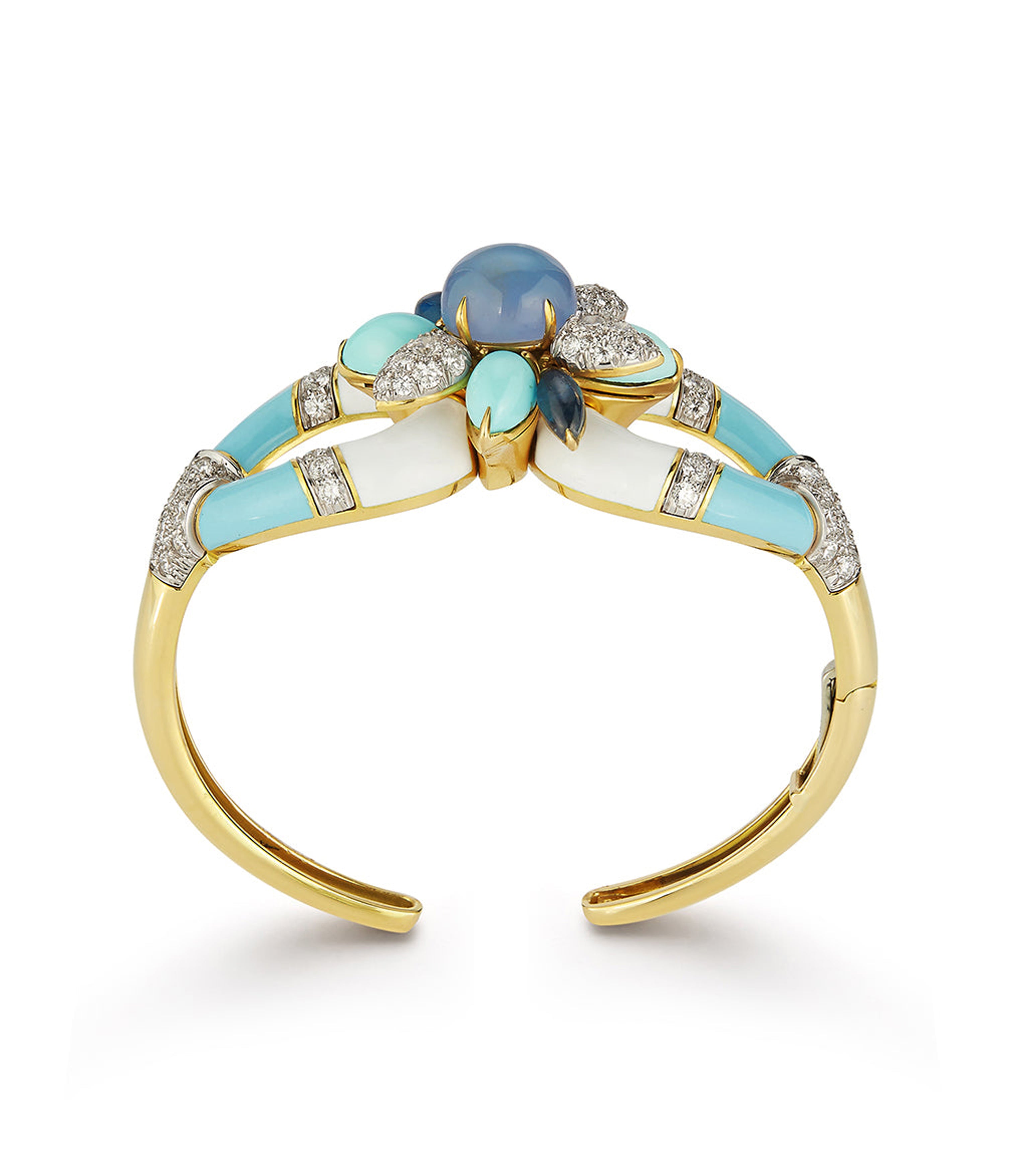 David Webb Workshop, Asheville Bracelet, Light Blue Enamel, Turquoise, Diamonds