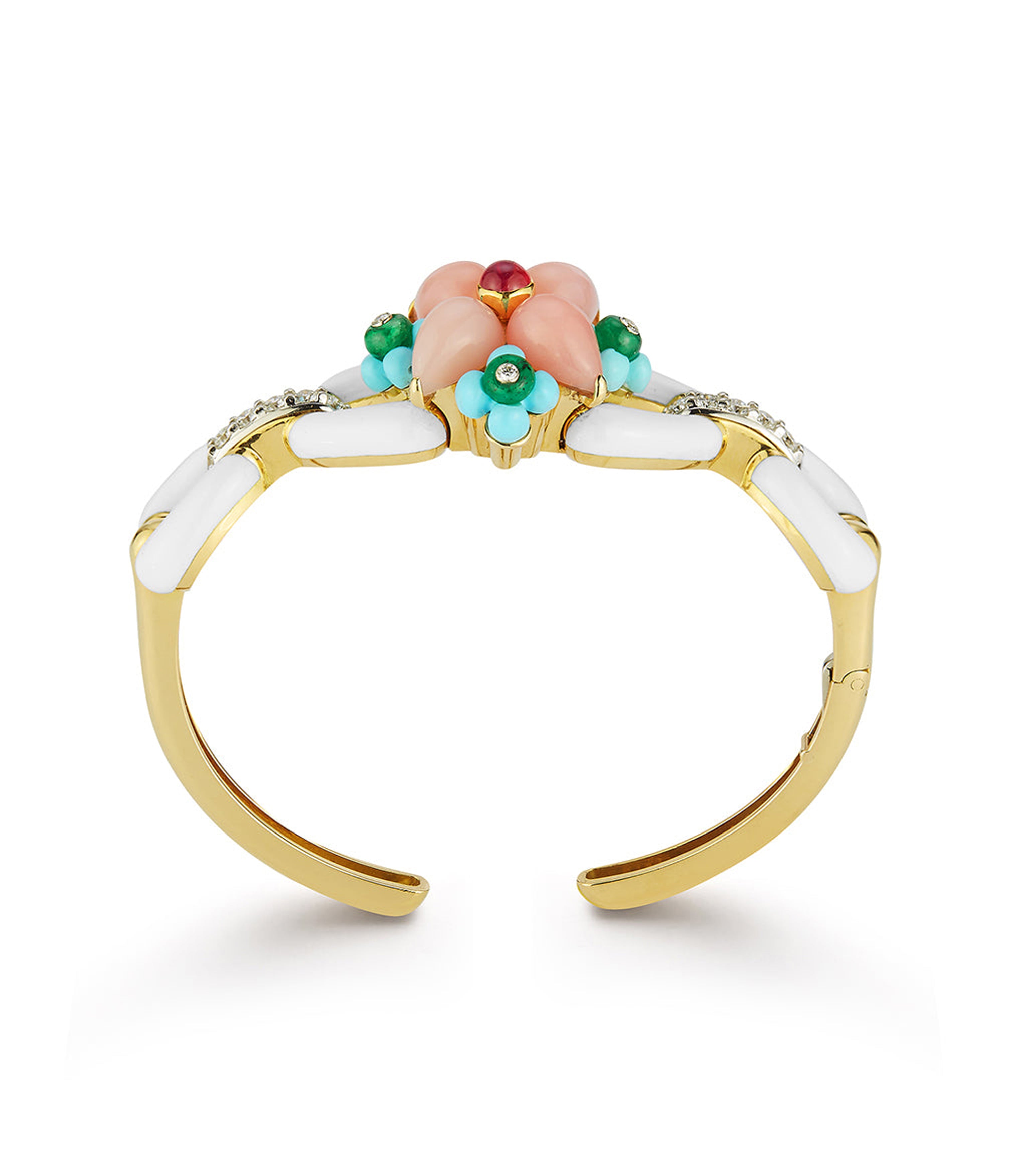 David Webb Workshop, Asheville Bracelet, White Enamel, Pink Opal, Diamonds