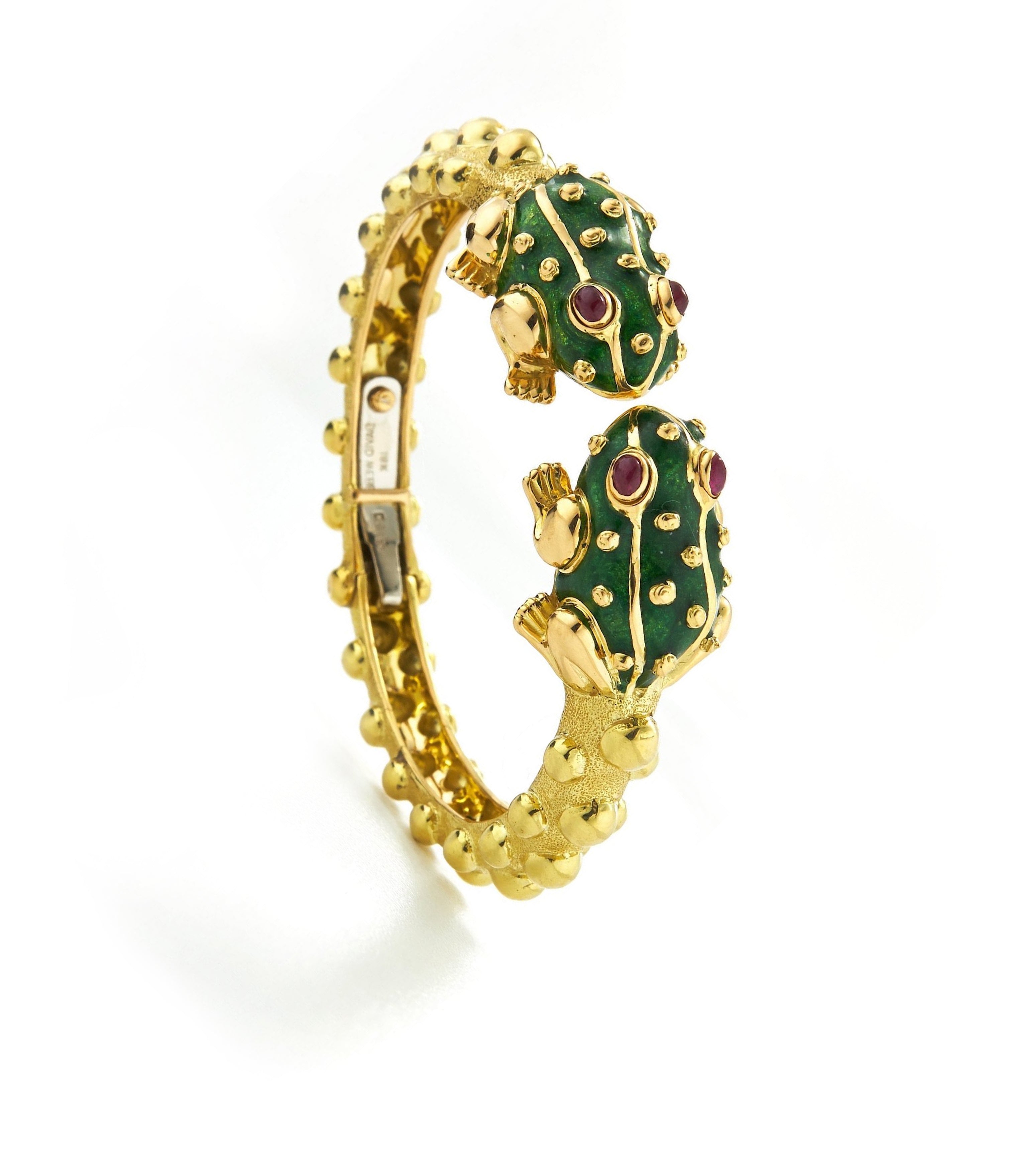 David Webb Workshop, Baby Frog Bangle, Green Enamel, Ruby