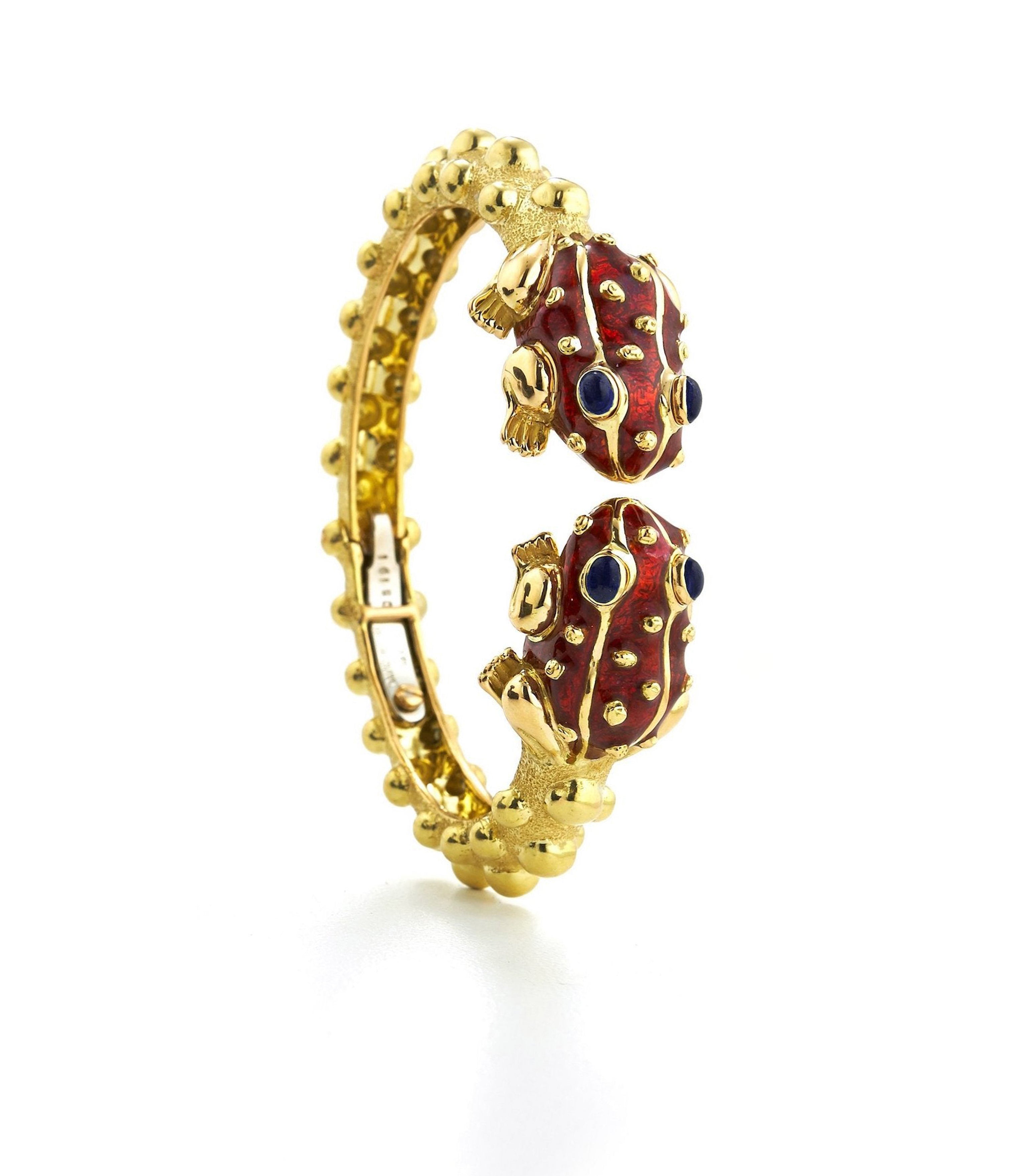 David Webb Workshop, Baby Frog Bangle, Red Enamel, Sapphire