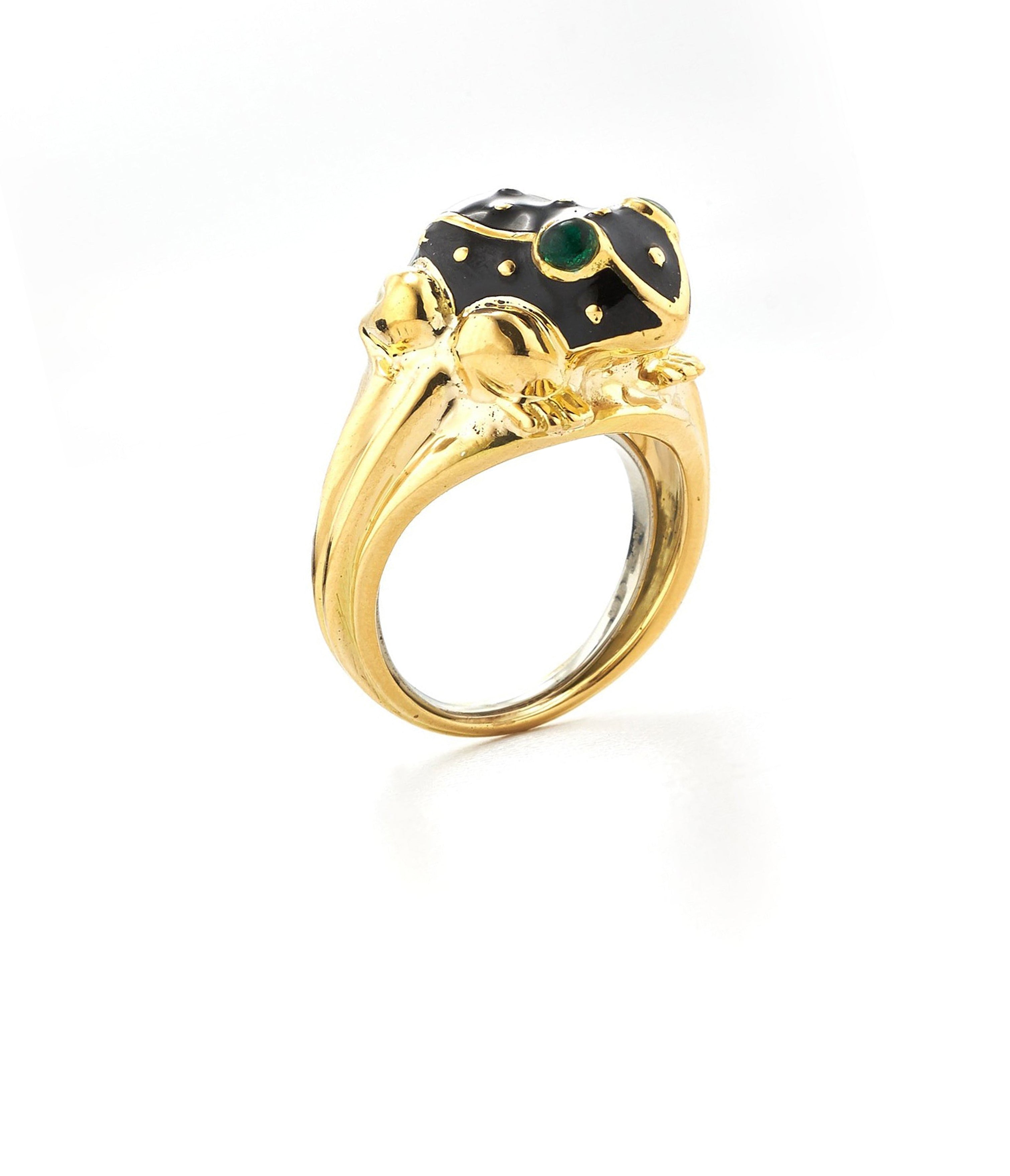 David Webb Workshop, Baby Frog Ring, Black Enamel