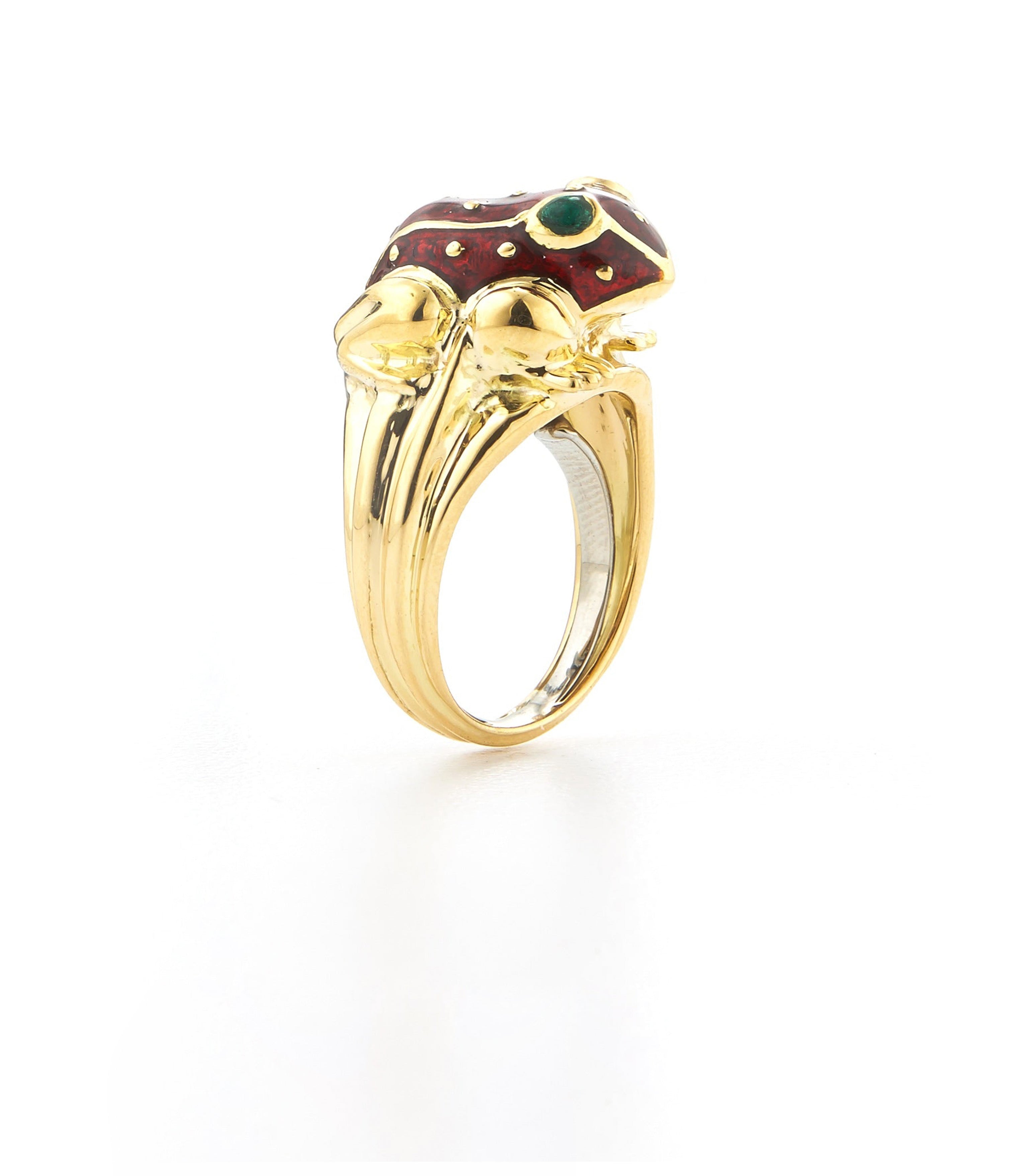 David Webb Workshop, Baby Frog Ring, Red Enamel