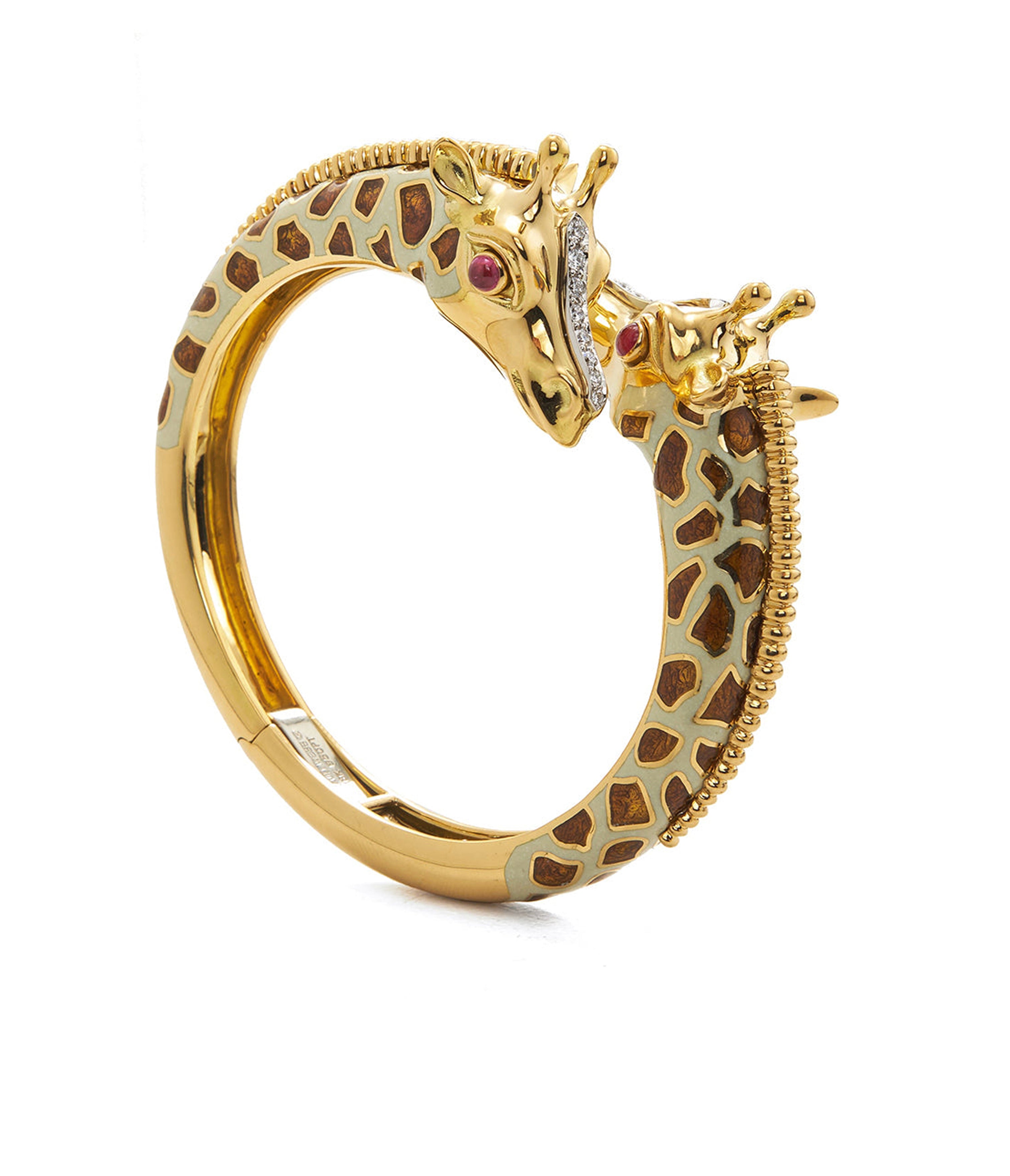 DAVID WEBB, Baby Giraffe Bangle, Brown Enamel with Ruby Eyes