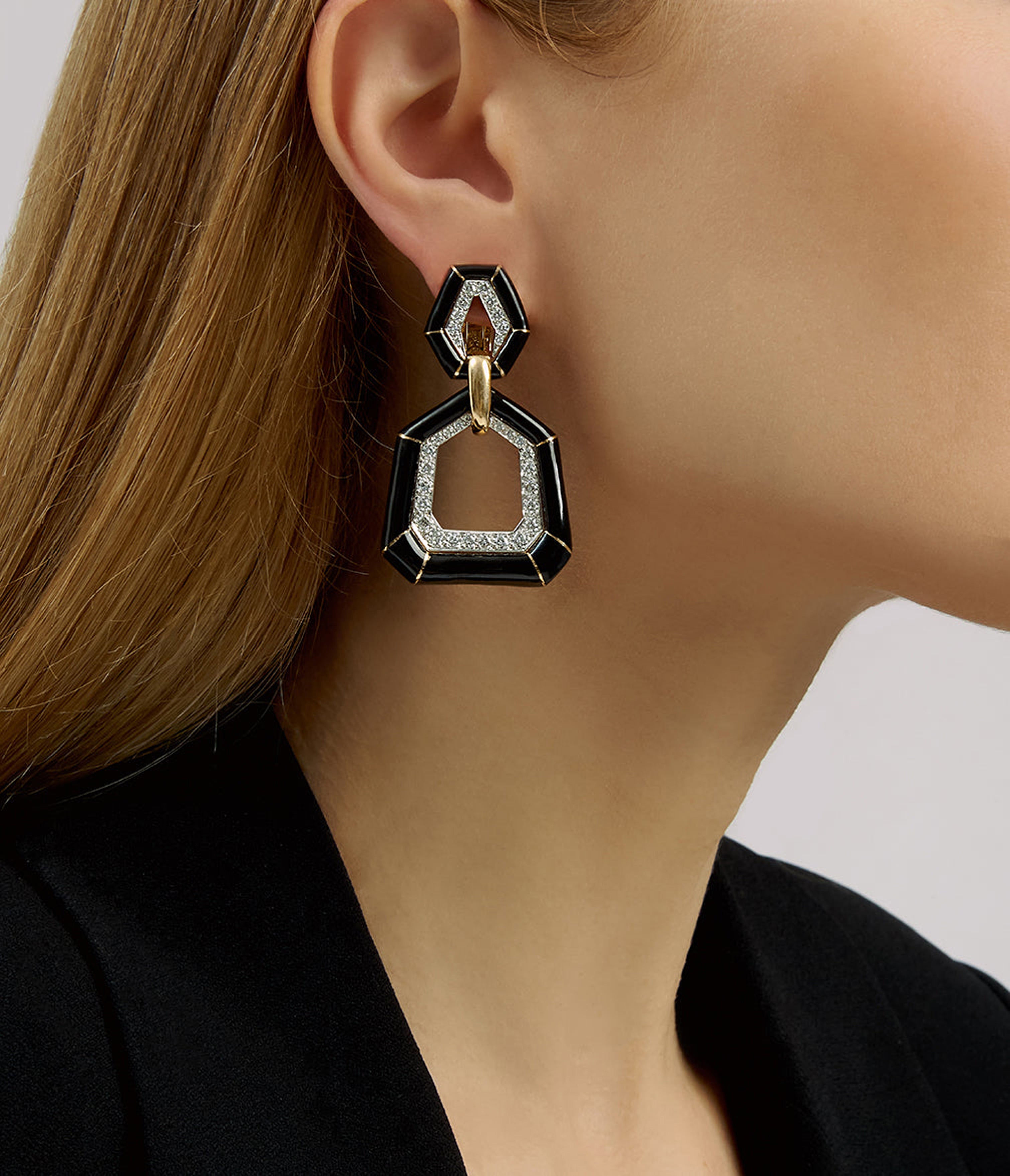 David Webb Workshop, Bamboo Earrings, Black Enamel