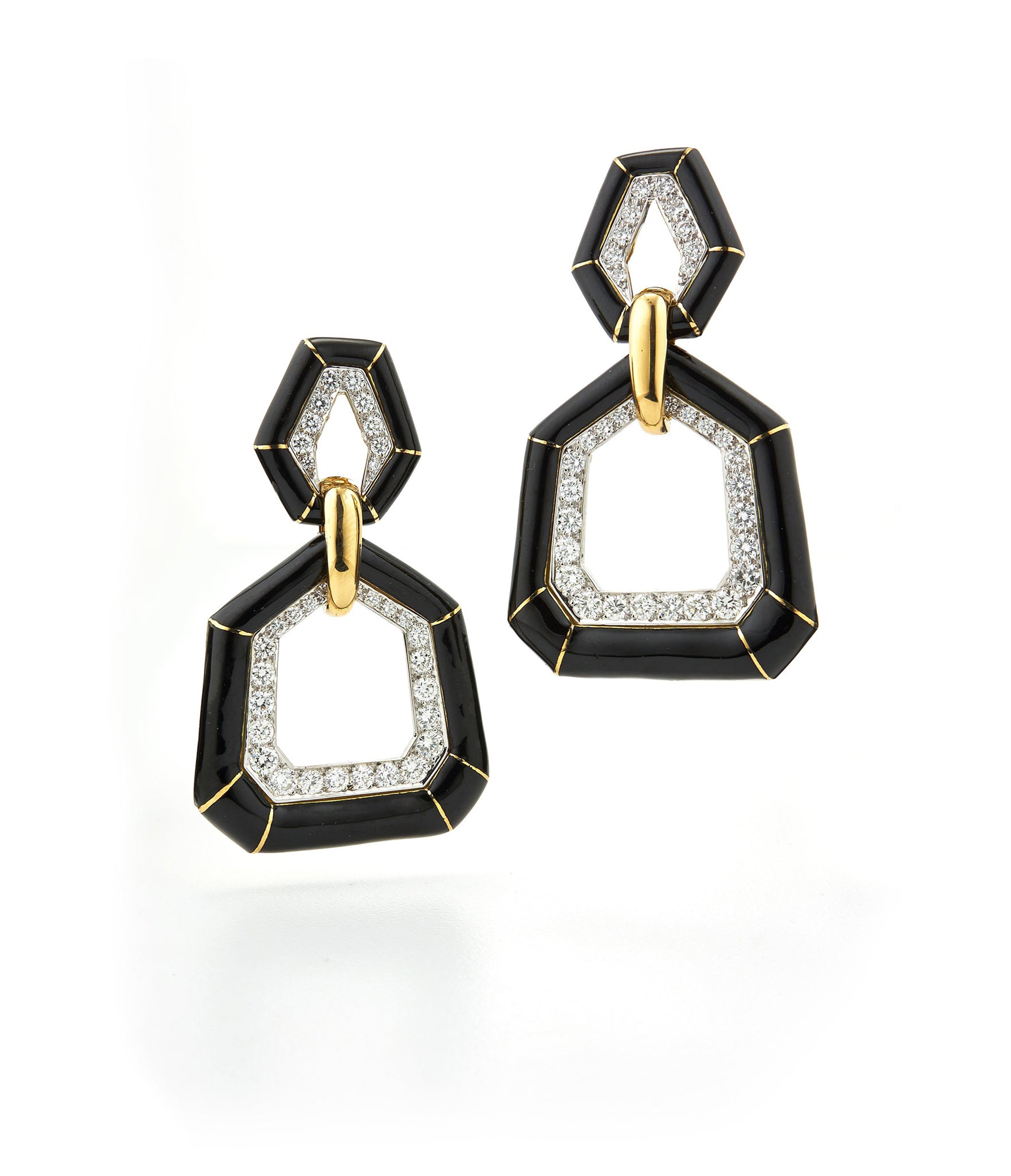 David Webb Workshop, Bamboo Earrings, Black Enamel