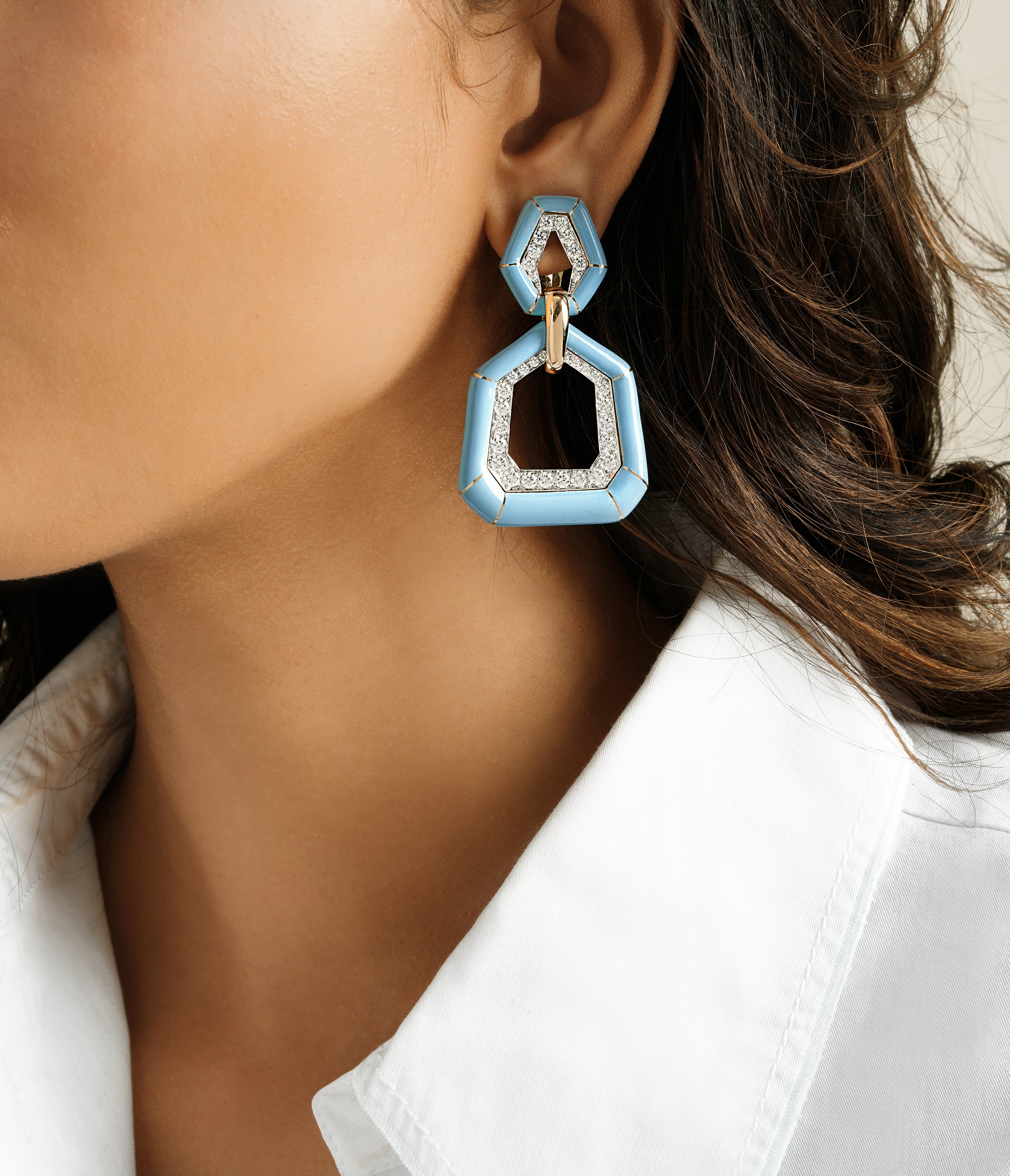 DAVID WEBB, Bamboo Earrings, Light Blue Enamel