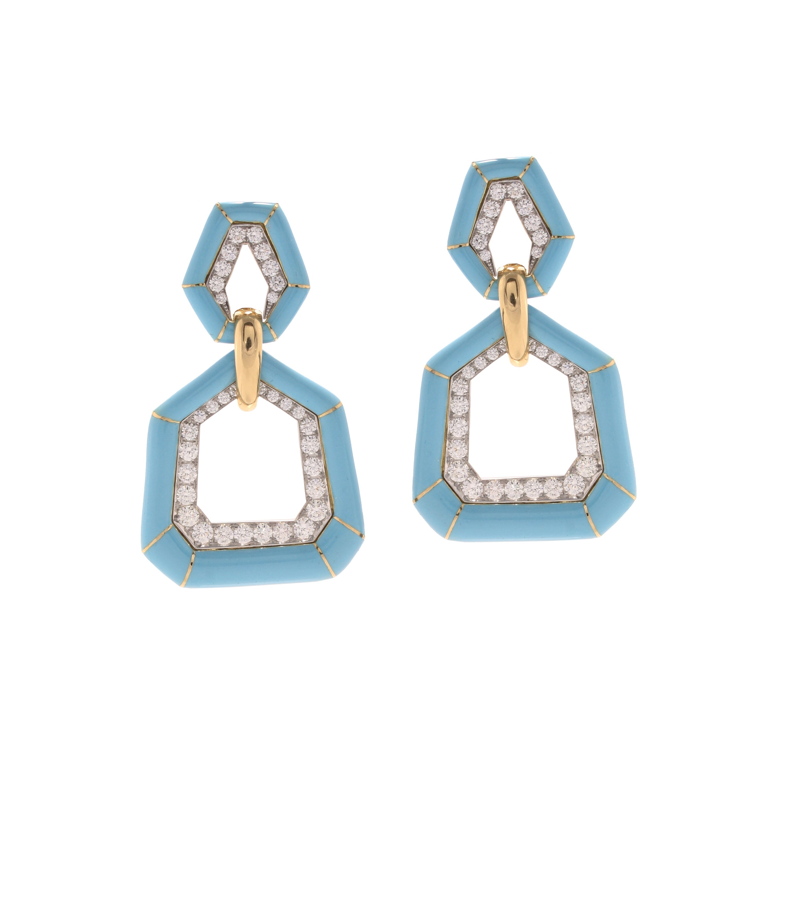 DAVID WEBB, Bamboo Earrings, Light Blue Enamel