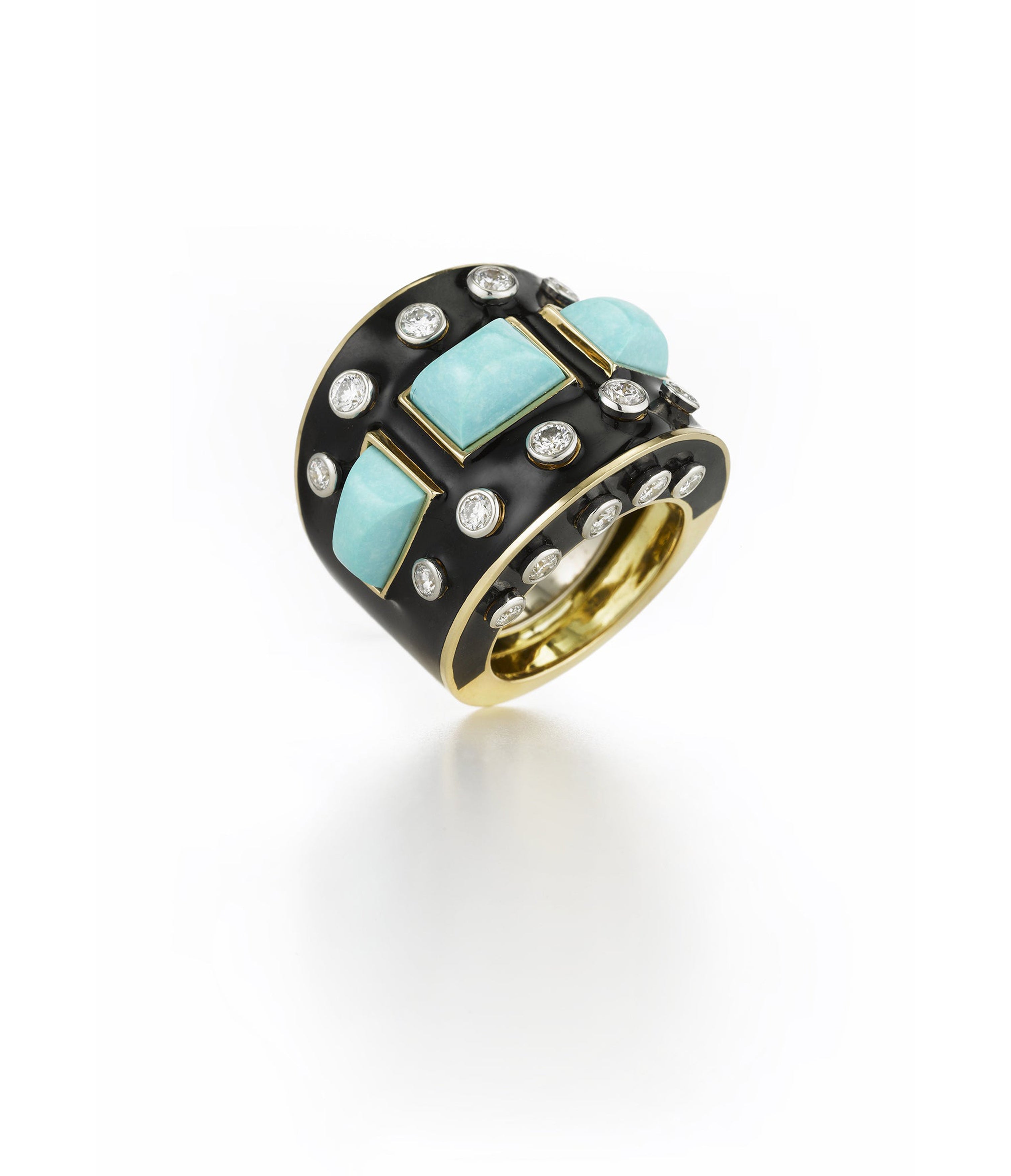 David Webb Workshop, Bastille Ring, Turquoise, Black Enamel