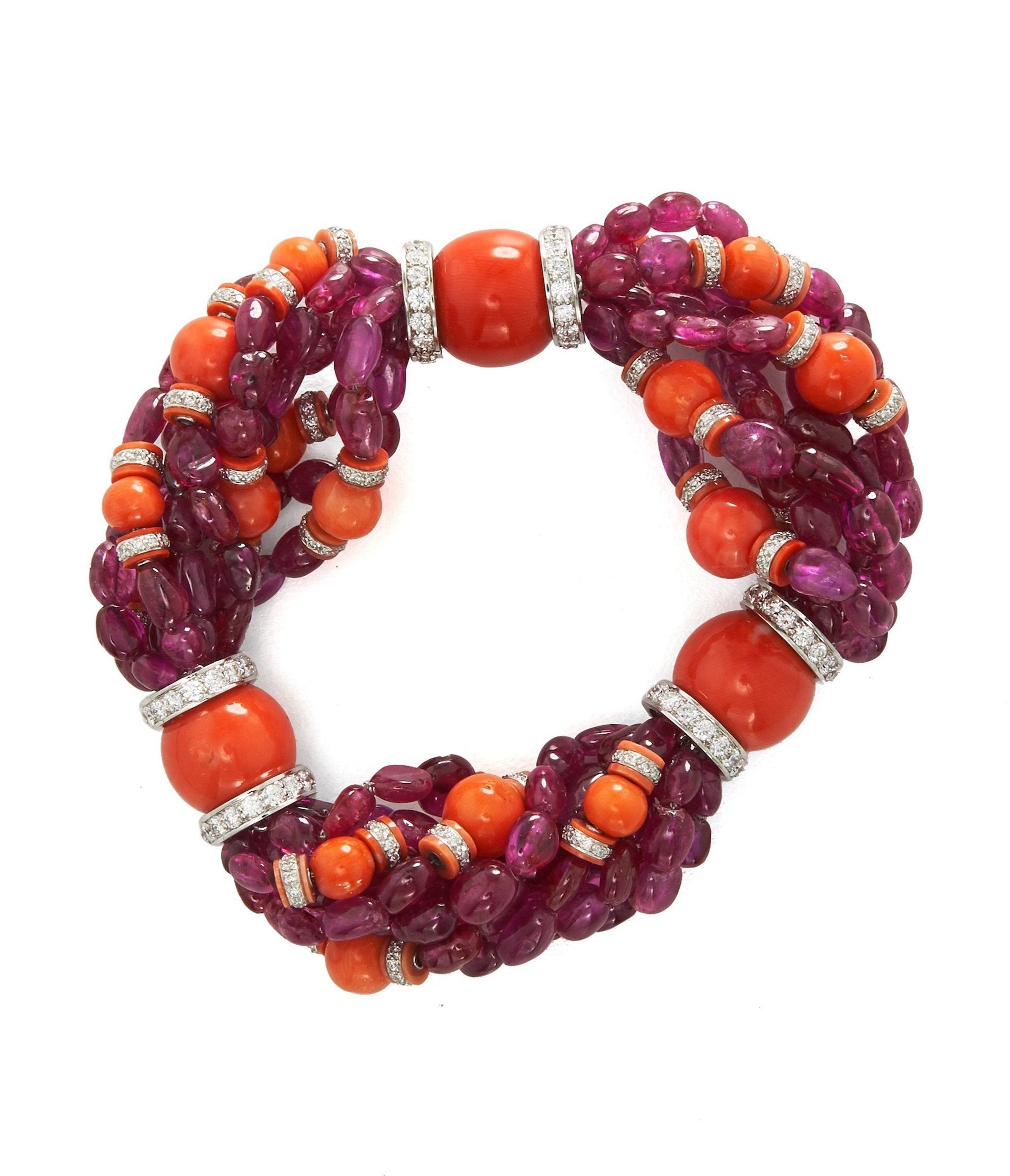 DAVID WEBB, Bead Bracelet, Coral and Ruby