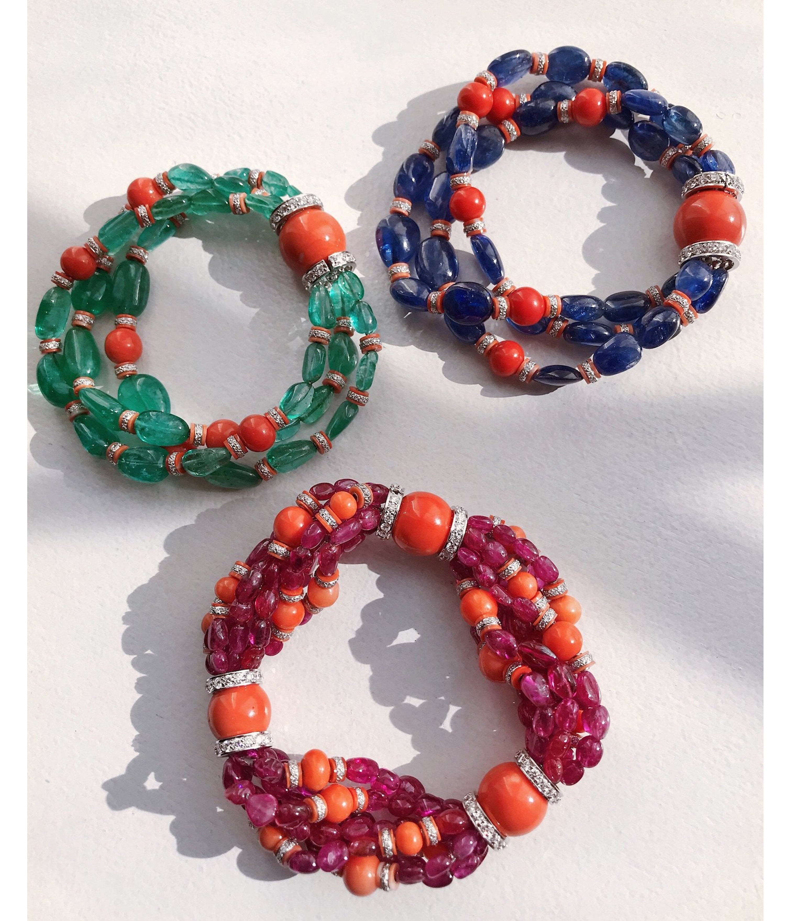 DAVID WEBB, Bead Bracelet, Emerald and Coral