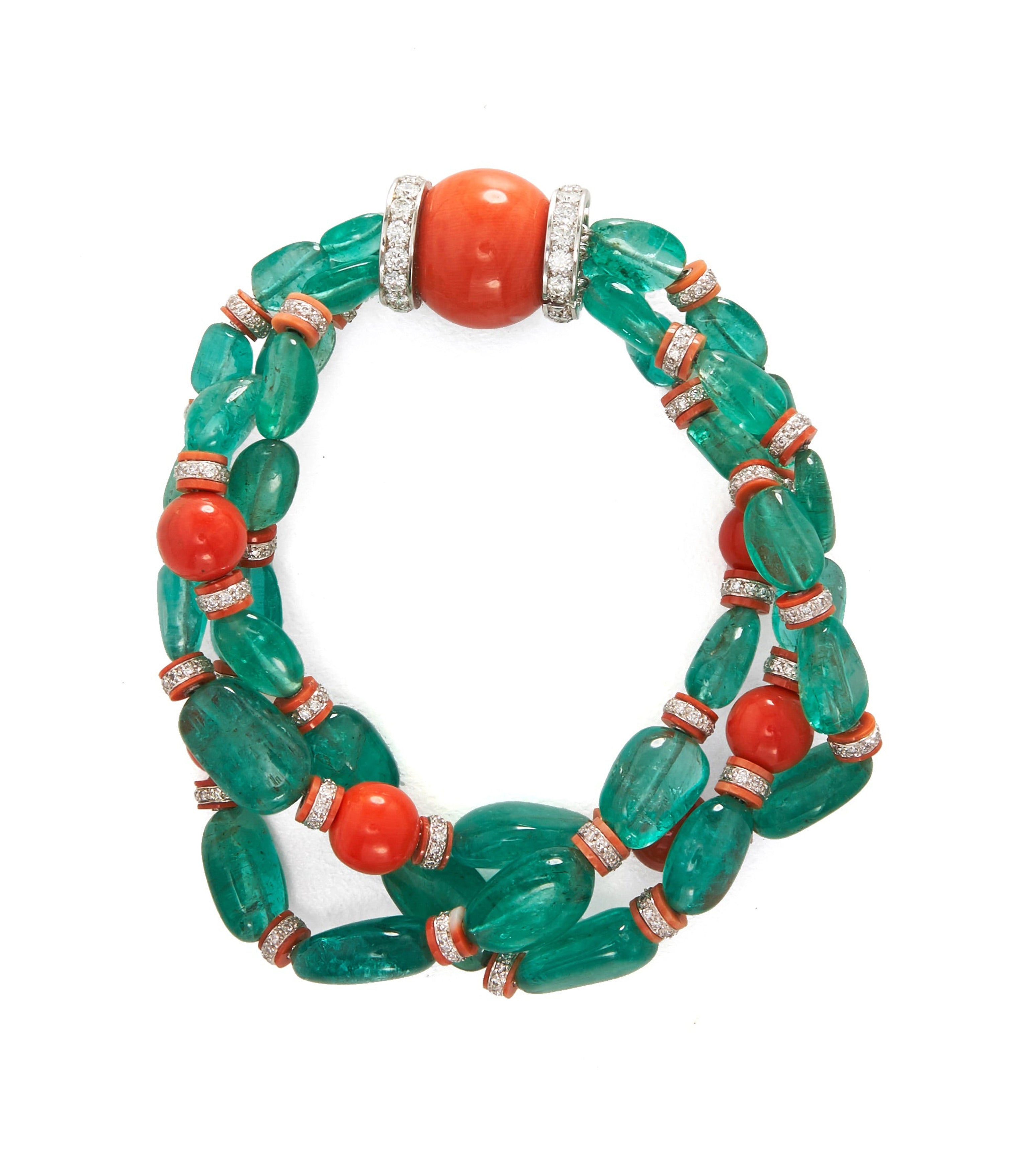 DAVID WEBB, Bead Bracelet, Emerald and Coral