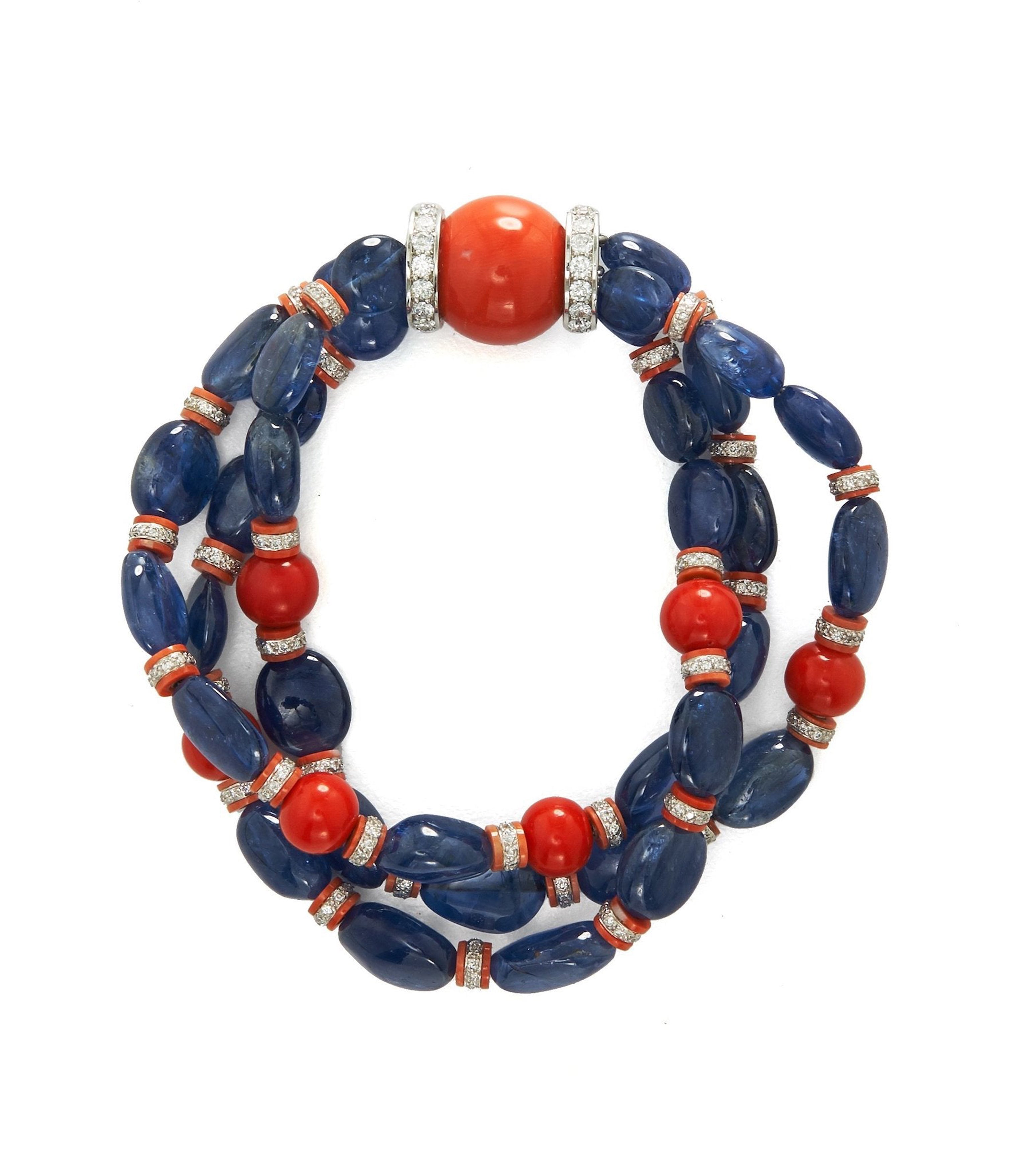 DAVID WEBB, Bead Bracelet, Sapphire and Coral