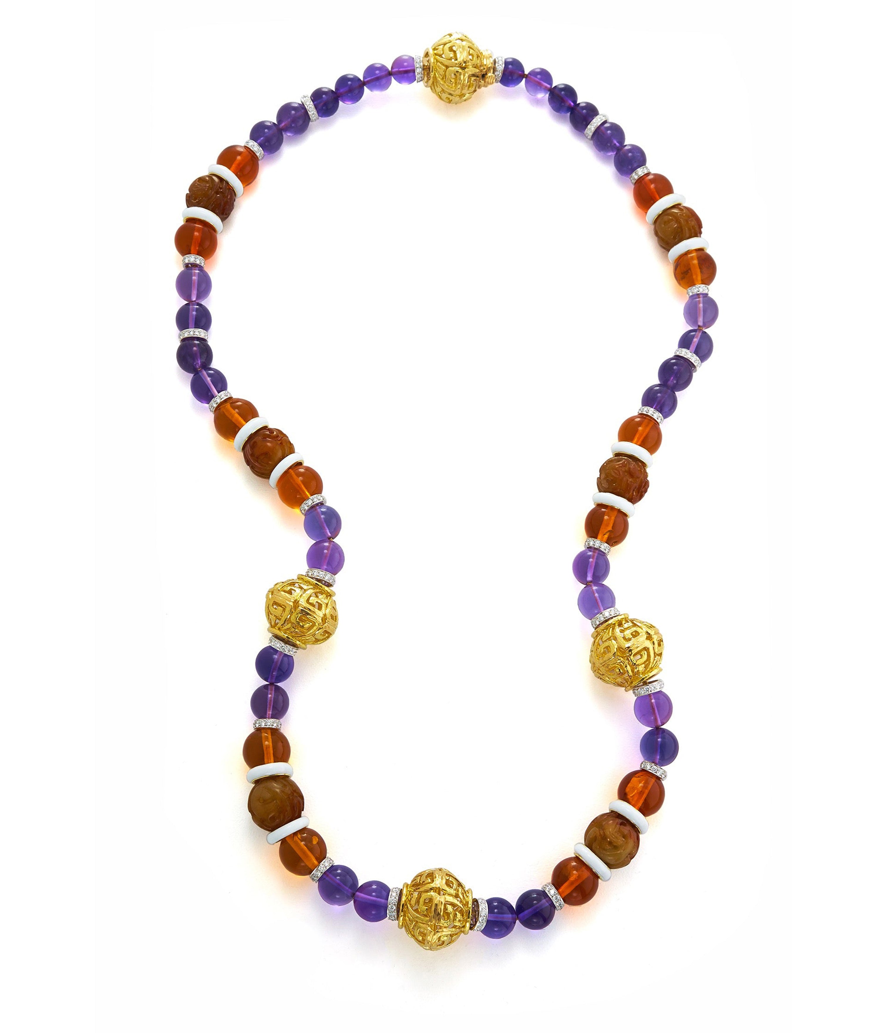 David Webb Workshop, Bead Necklace, Amethyst, Amber