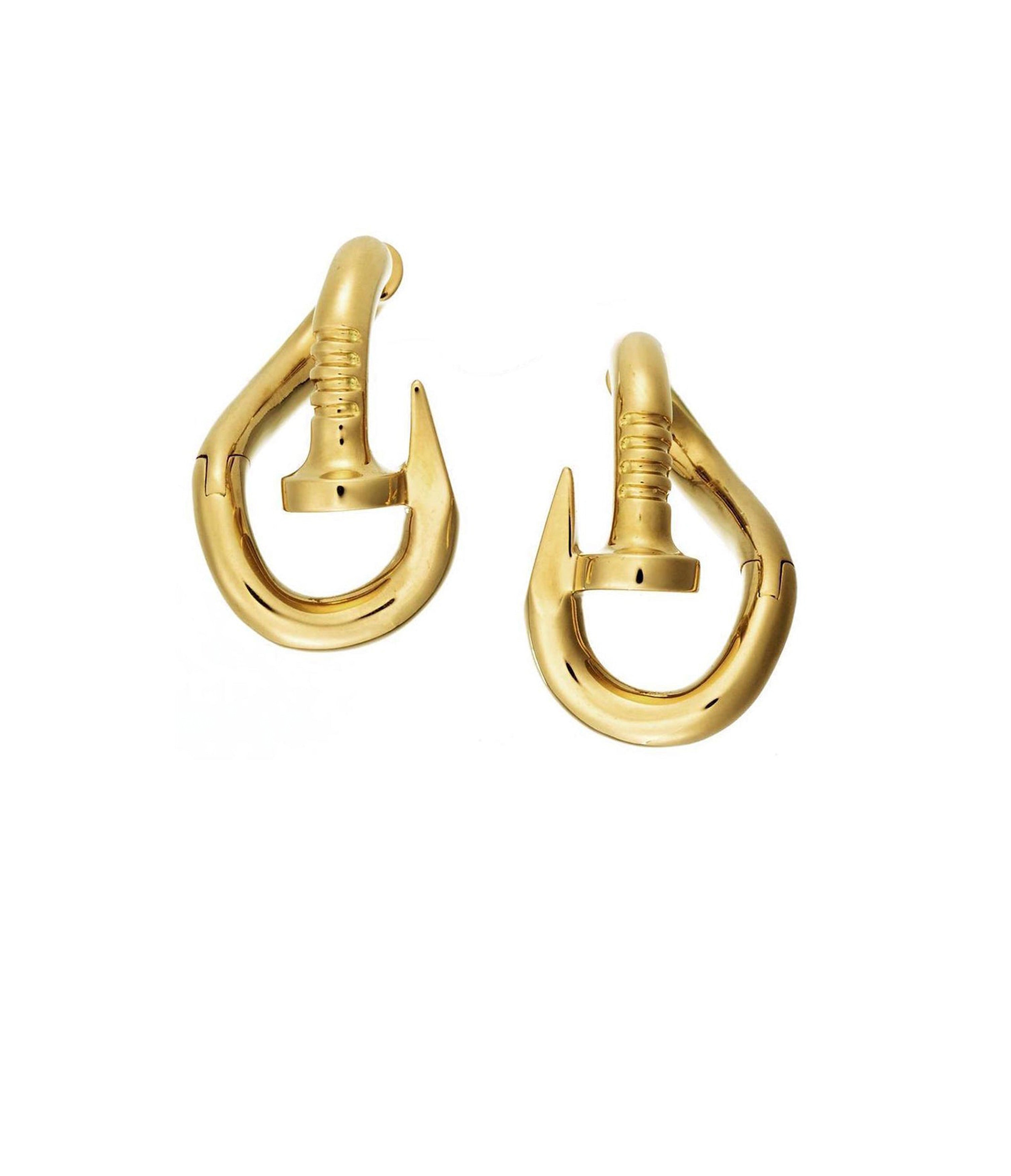 Zanardi, Bent Nail Earrings, Polished 18K Gold