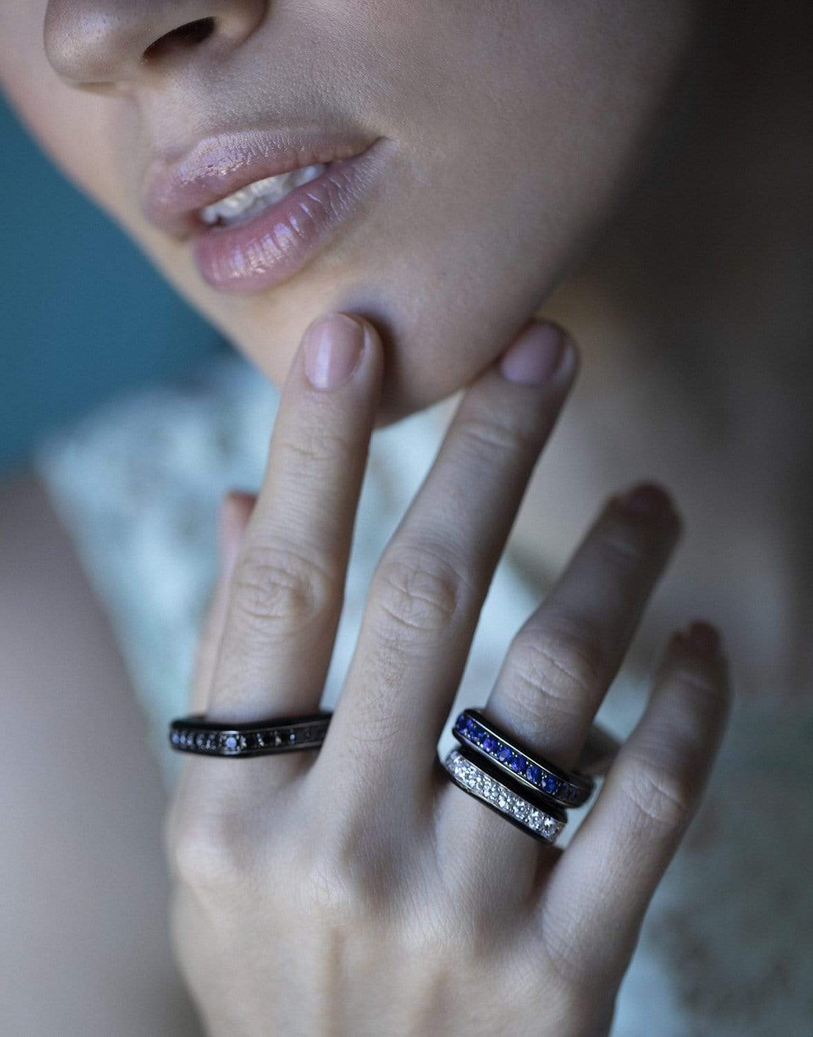 GRAZIELA, Black Diamond Enamel Full Band Ring