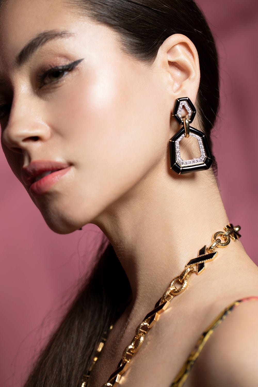 DAVID WEBB, Black Enamel Bamboo Earrings