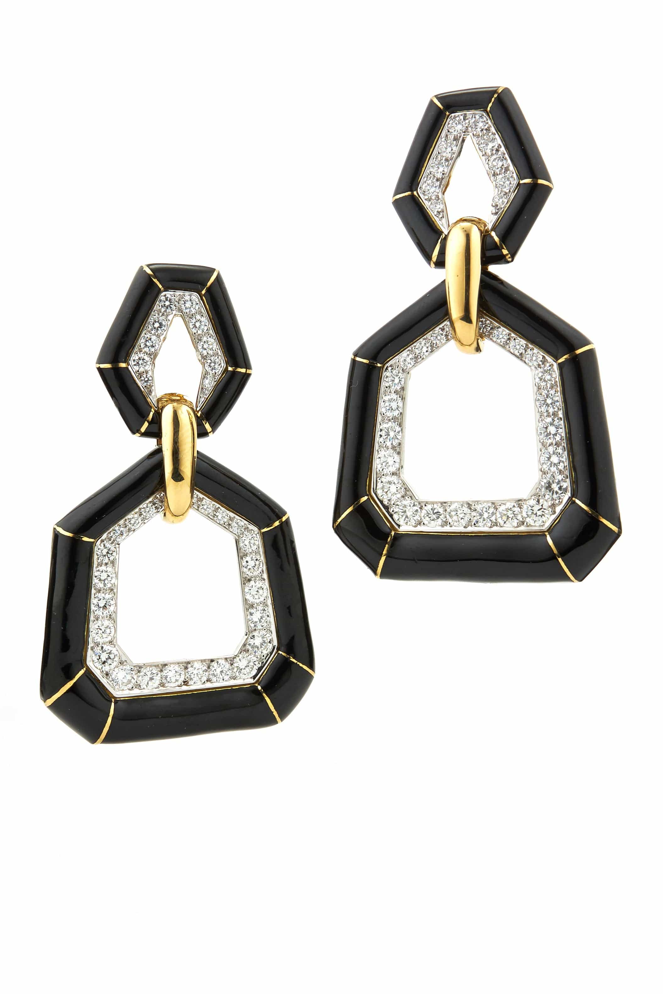 DAVID WEBB, Black Enamel Bamboo Earrings