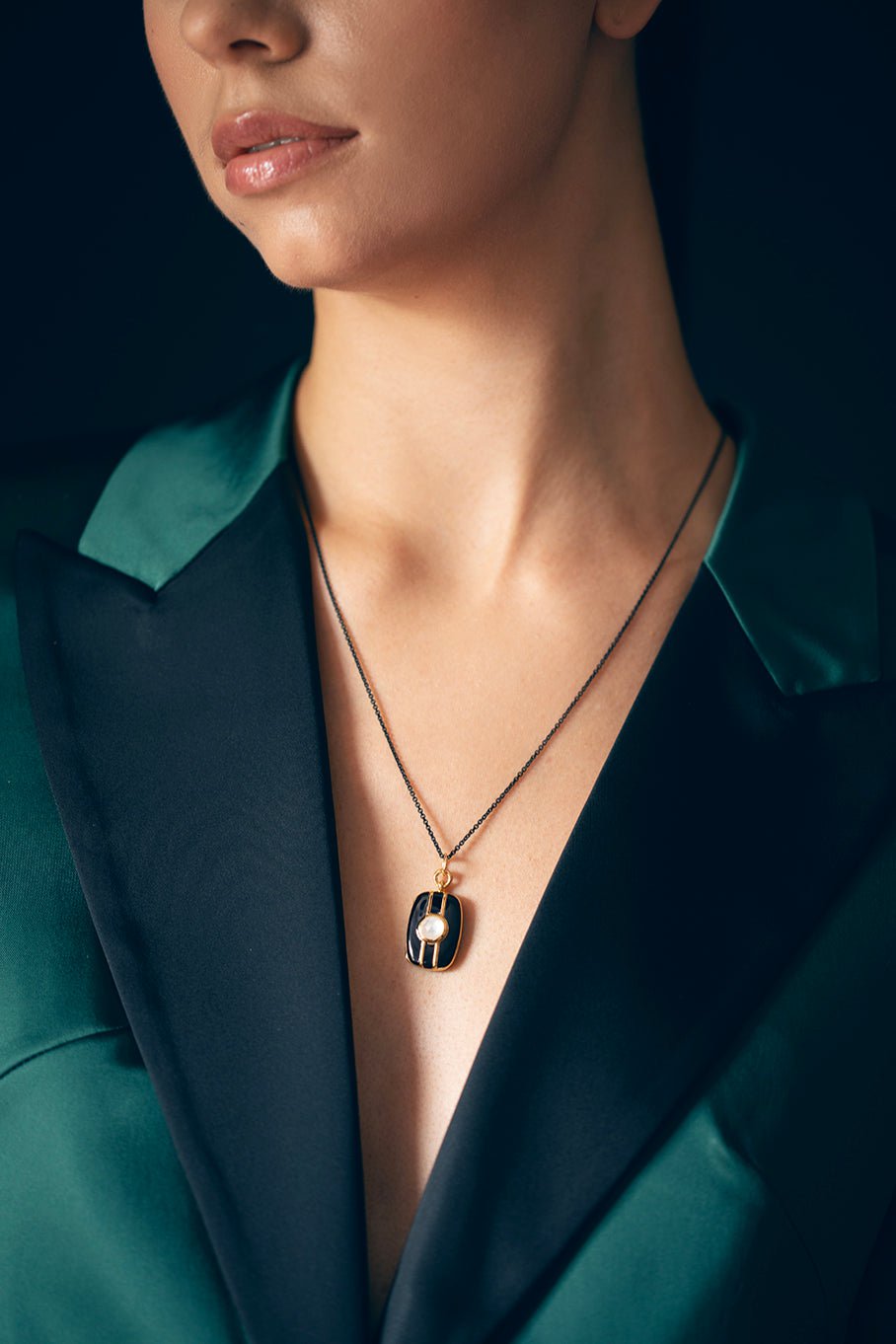 MONICA RICH KOSANN, Black Enamel Locket Necklace