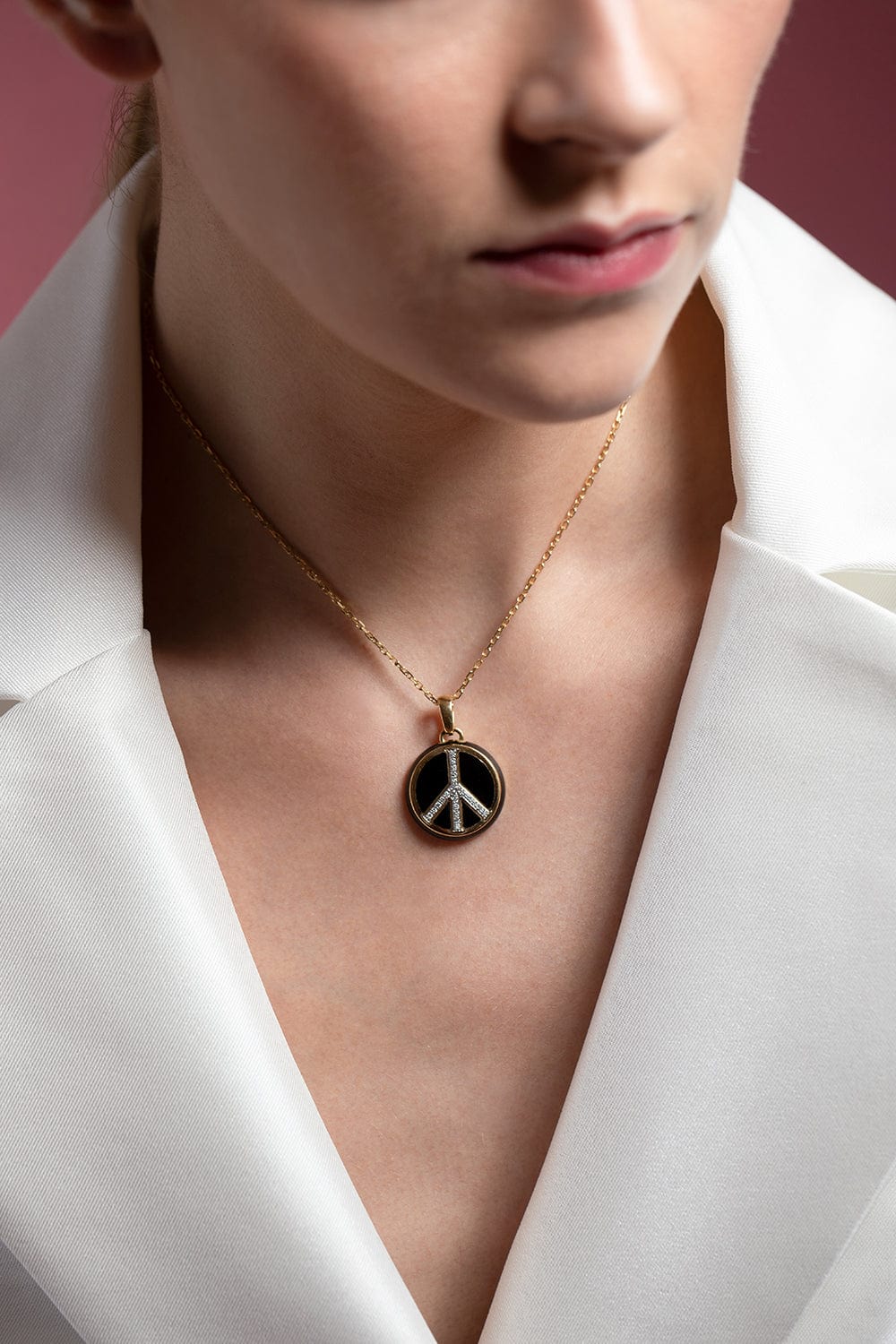 DAVID WEBB, Black Enamel Peace Pendant Necklace