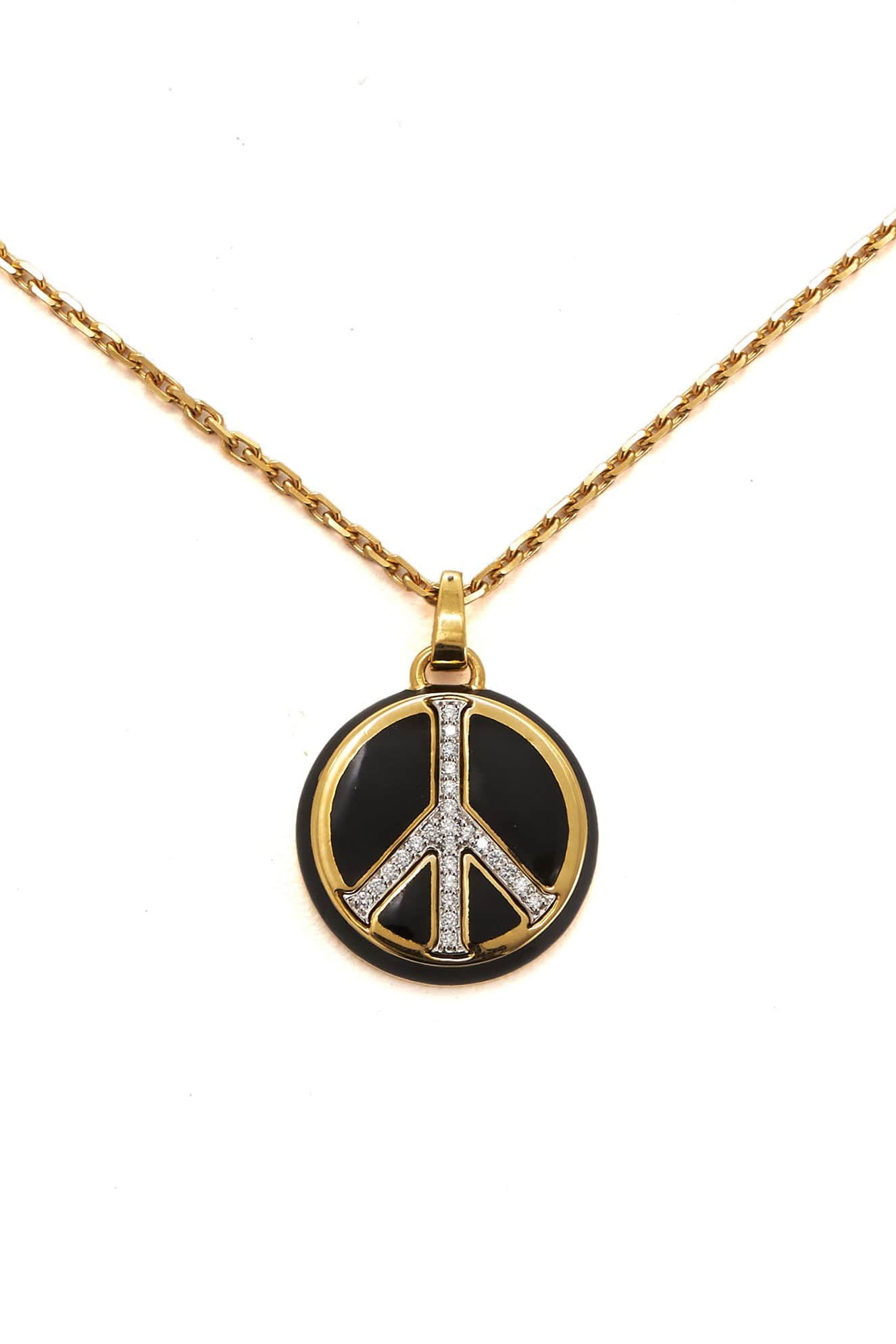 DAVID WEBB, Black Enamel Peace Pendant Necklace