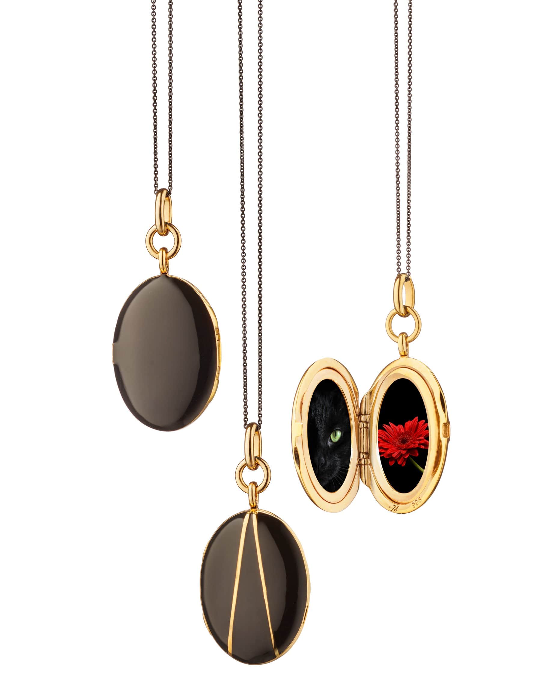 MONICA RICH KOSANN, Black Enamel Vermeil Oval Locket