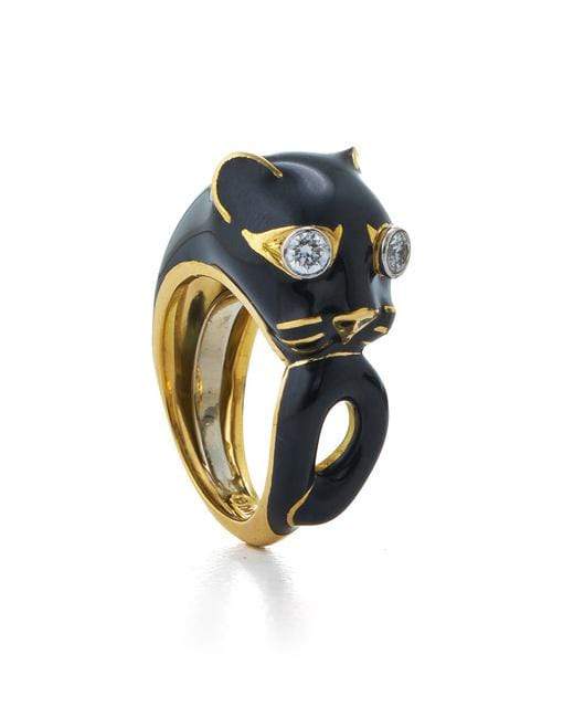 DAVID WEBB, Black Enamel and Diamond Cat Ring