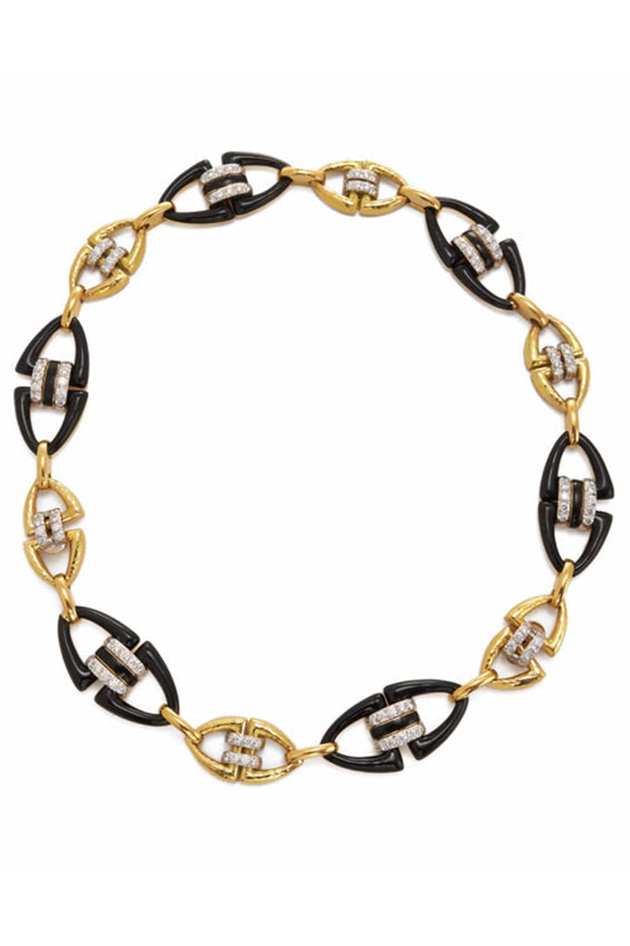 DAVID WEBB, Black Enamel and Diamond Manhattan Link Necklace