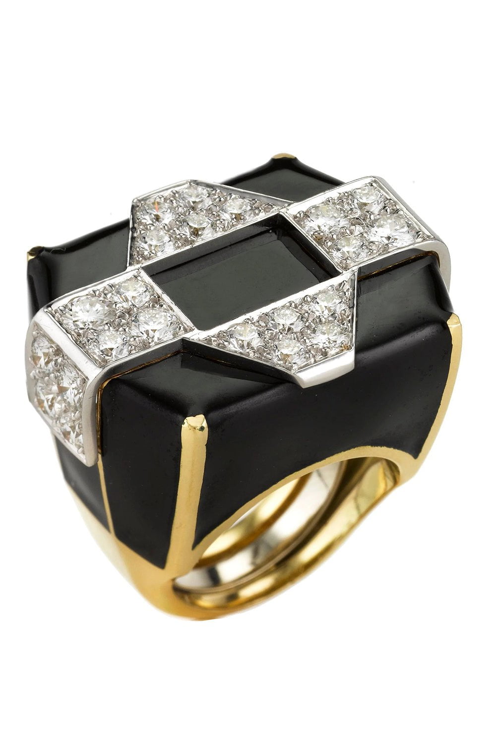 DAVID WEBB, Black Enamel and Diamond Ring