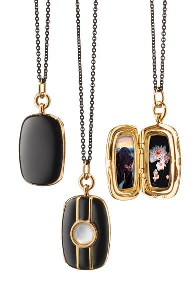 MONICA RICH KOSANN, Black Enamel and Rock Cystal Rectangle Locket Necklace