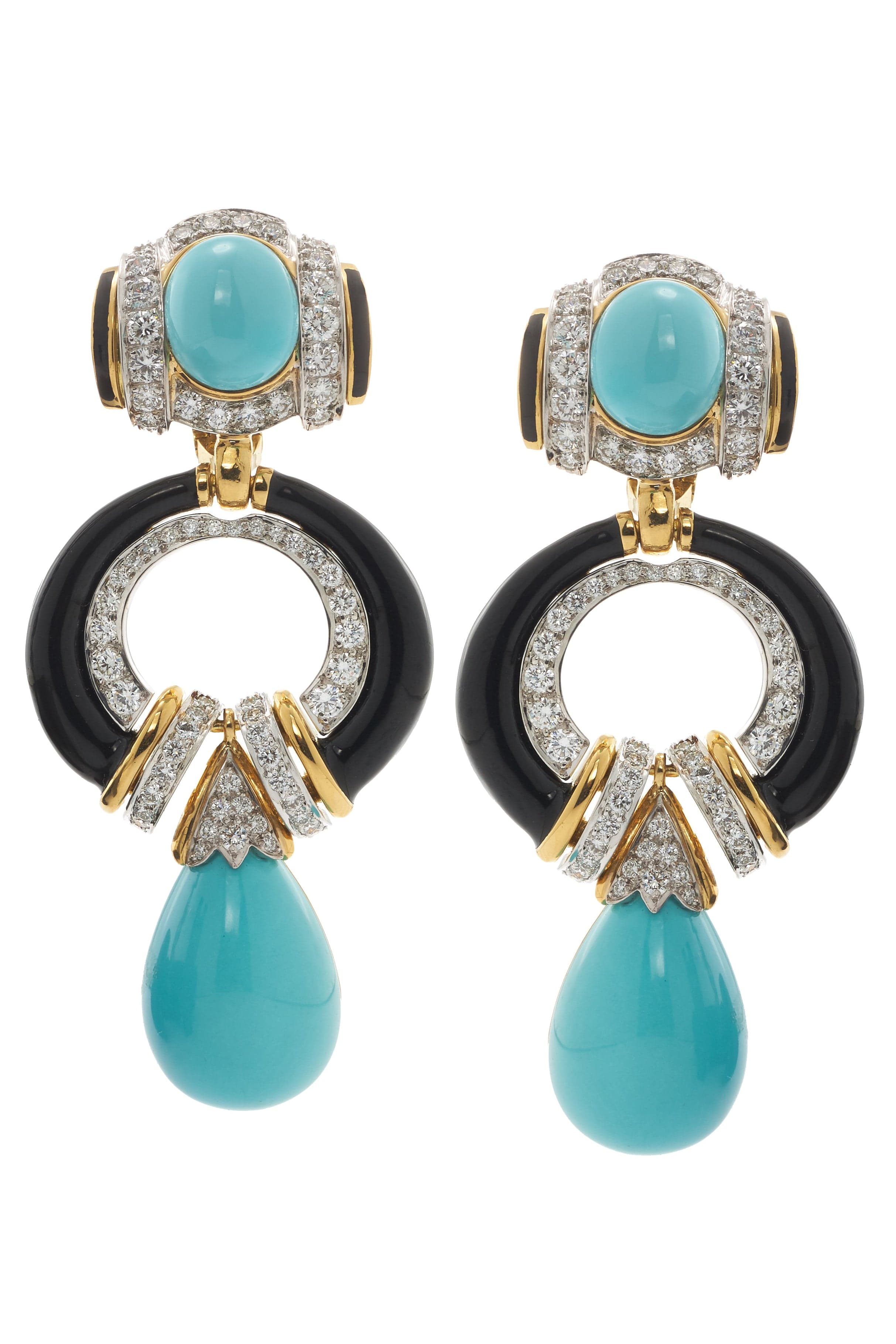 DAVID WEBB, Black Enamel and Turquoise Earrings