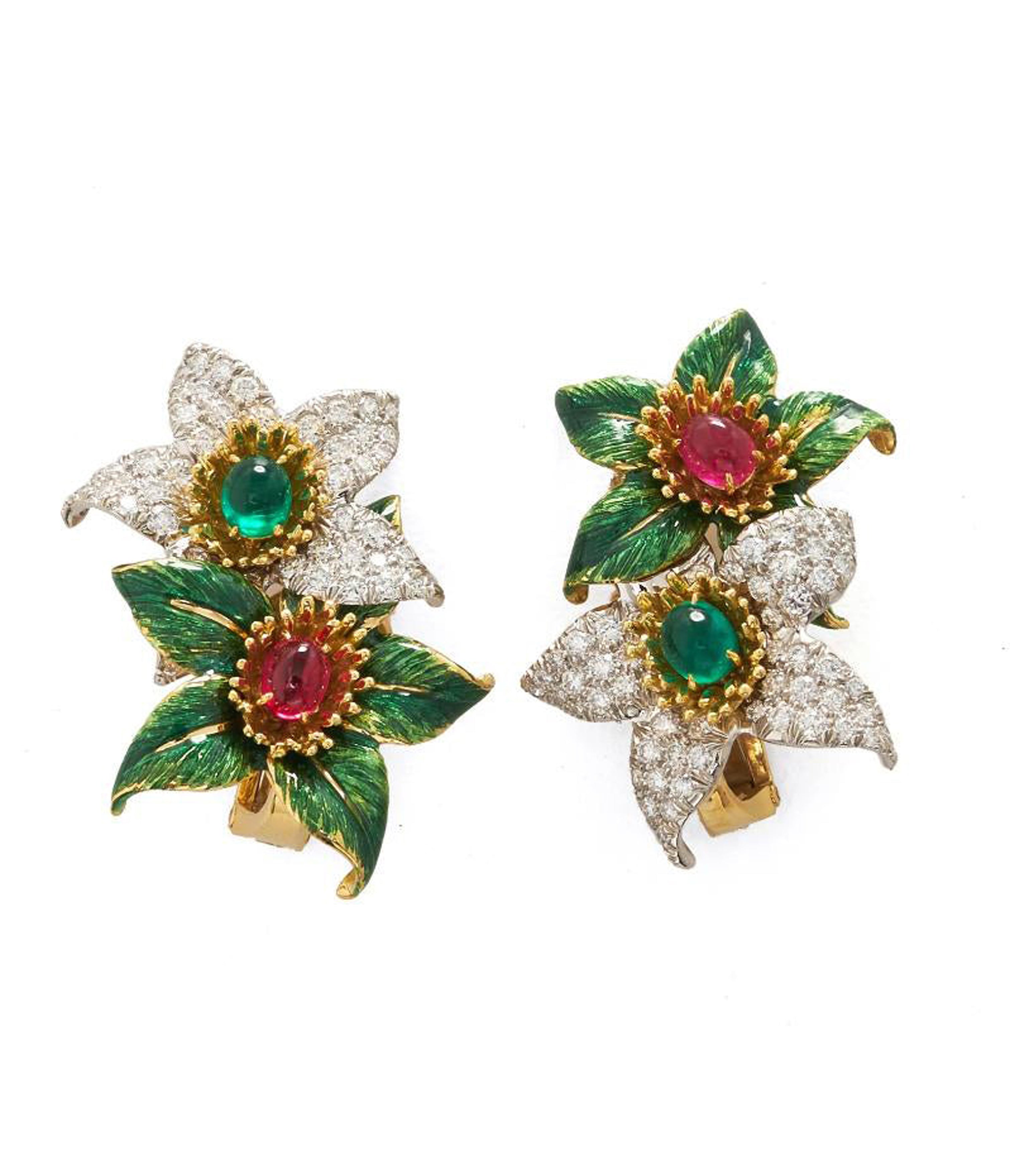 David Webb LLC, Bloom Earrings, Green Enamel