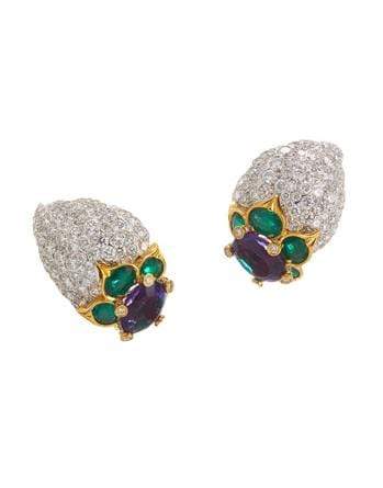 DAVID WEBB, Blossom Amethyst Emerald and Diamond Earrings