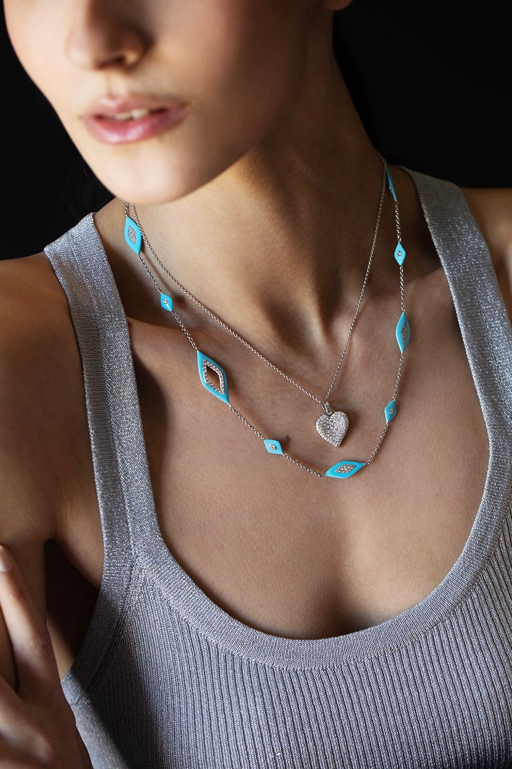 SUTRA, Blue Ceramic Diamond Necklace