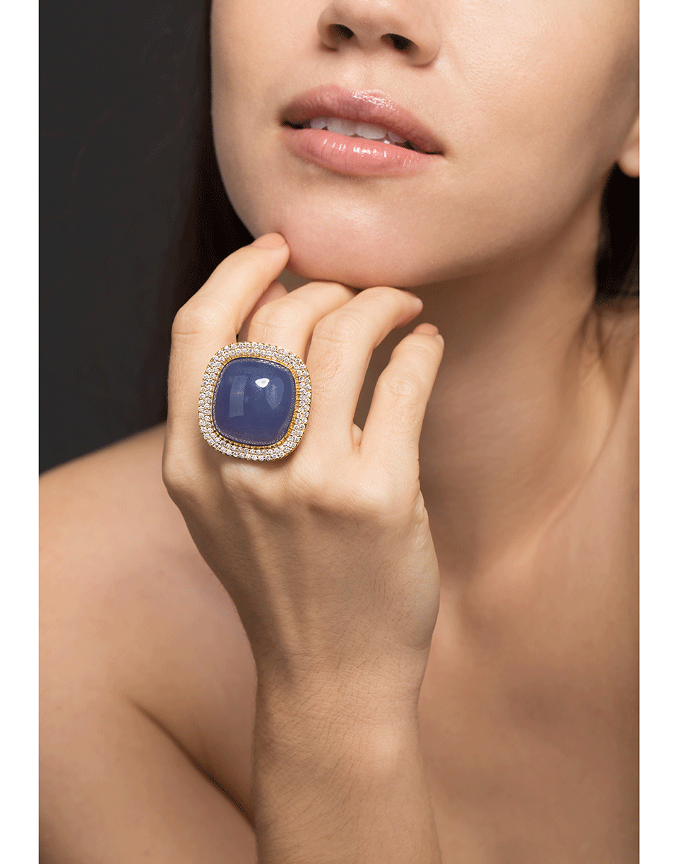 BUDDHA MAMA, Blue Chalcedony Enamel Ring