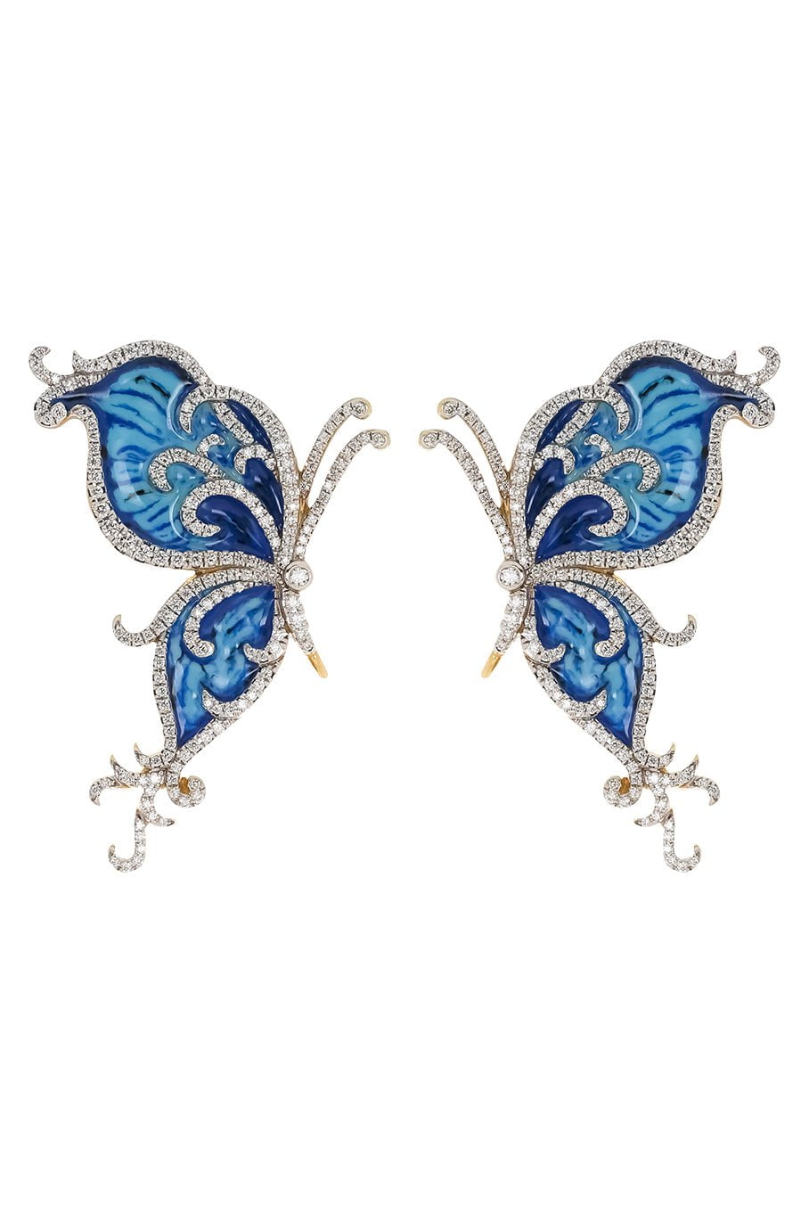 VICTOR VELYAN, Blue Enamel Diamond Butterfly Earrings