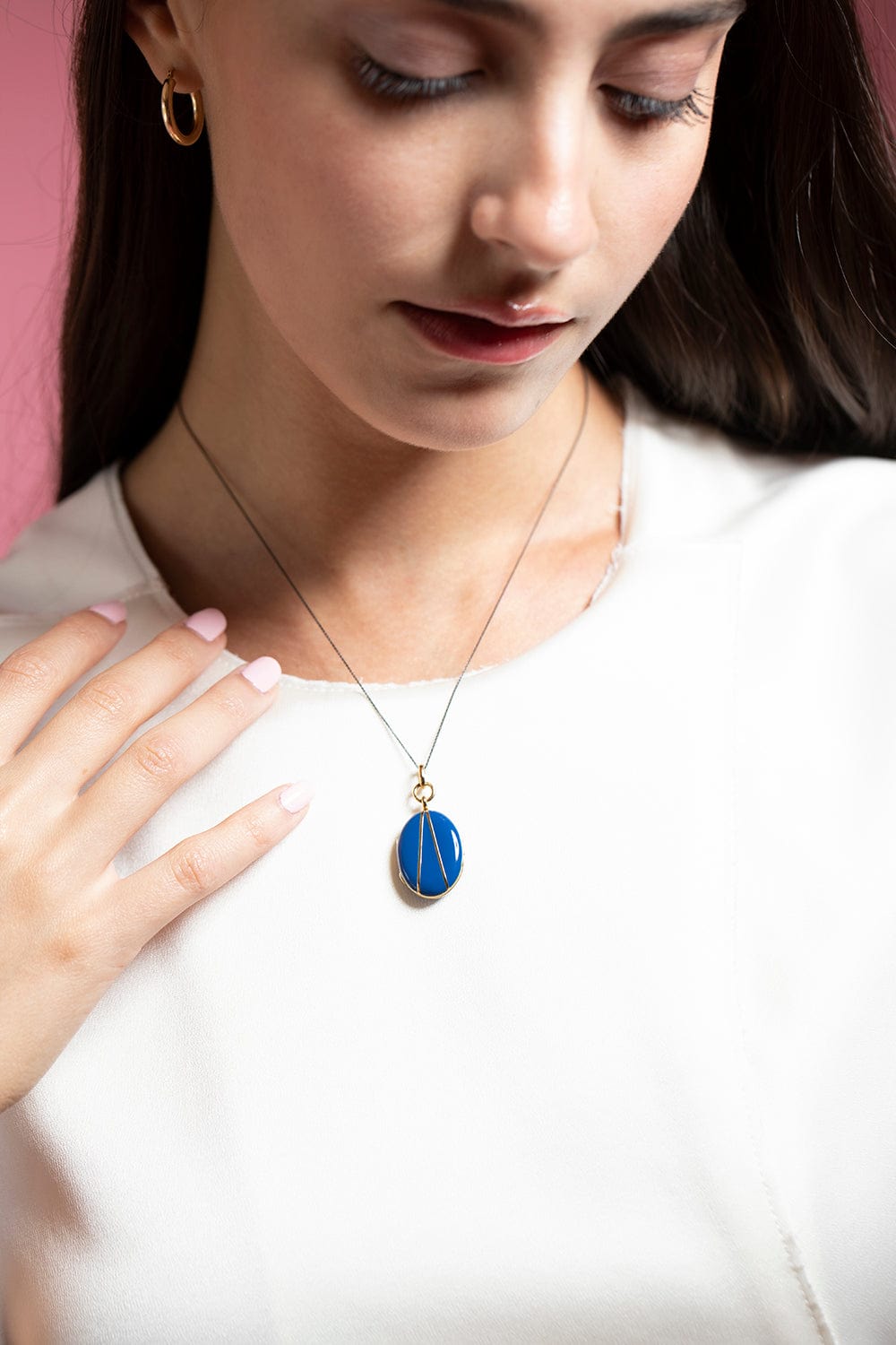 MONICA RICH KOSANN, Blue Enamel Vermeil Oval Locket Necklace