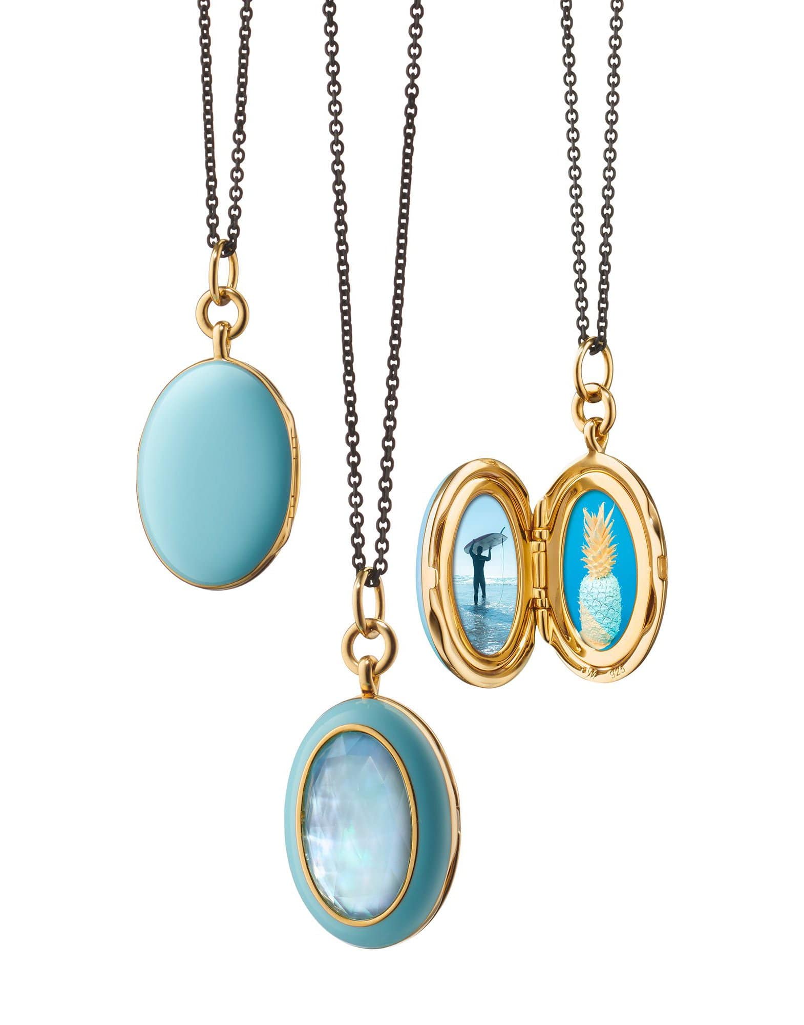 MONICA RICH KOSANN, Blue Enamel Vermeil Oval Locket with Blue Topaz