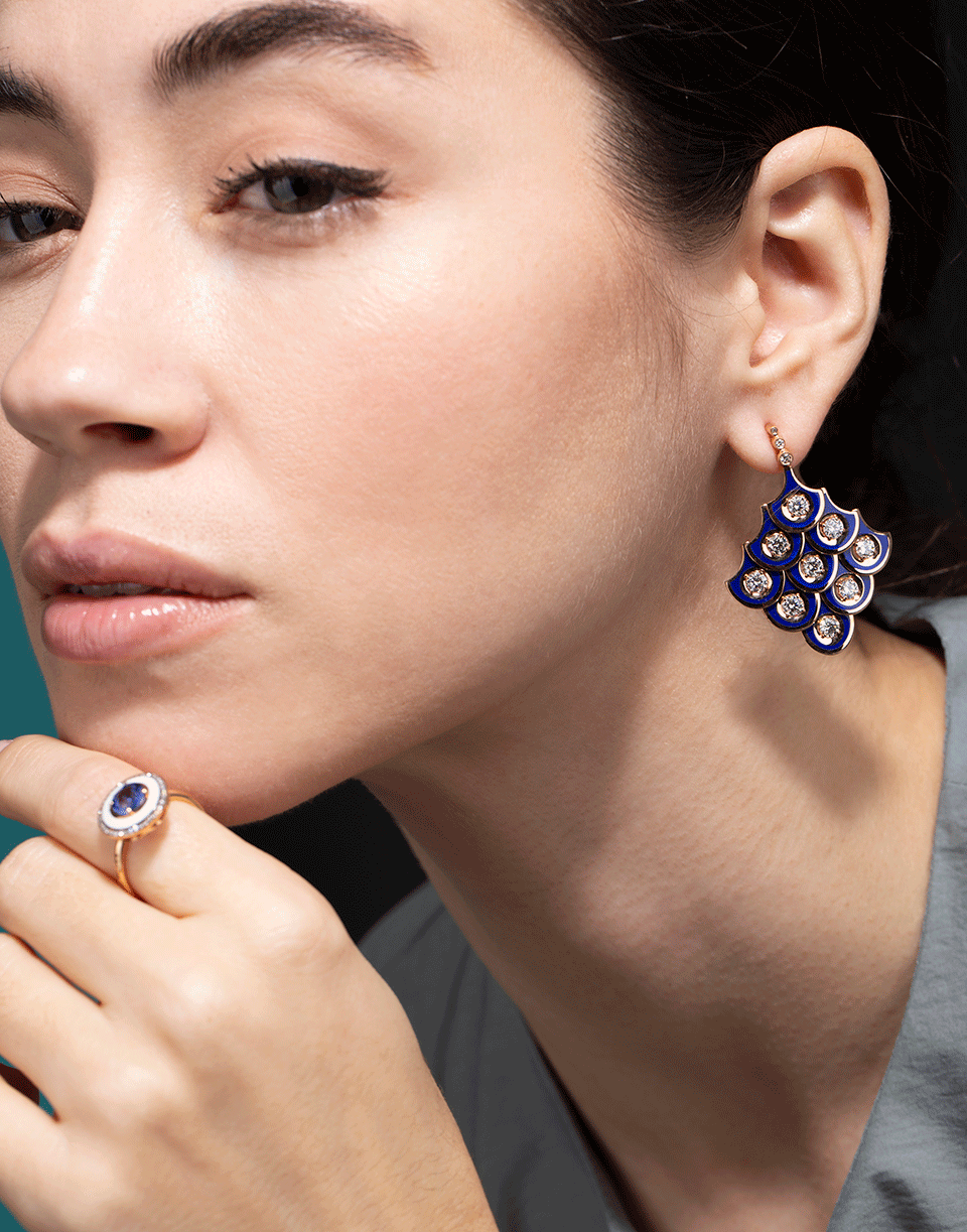 SELIM MOUZANNAR, Blue Enamel and Diamond Fish Love Earrings