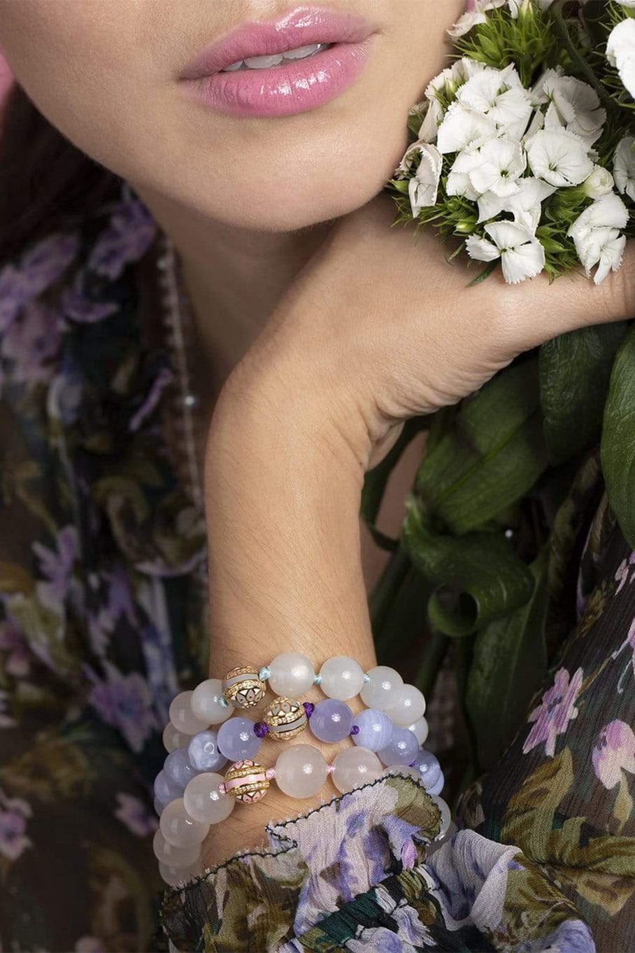 BUDDHA MAMA, Blue Lace Agate Bead Bracelet