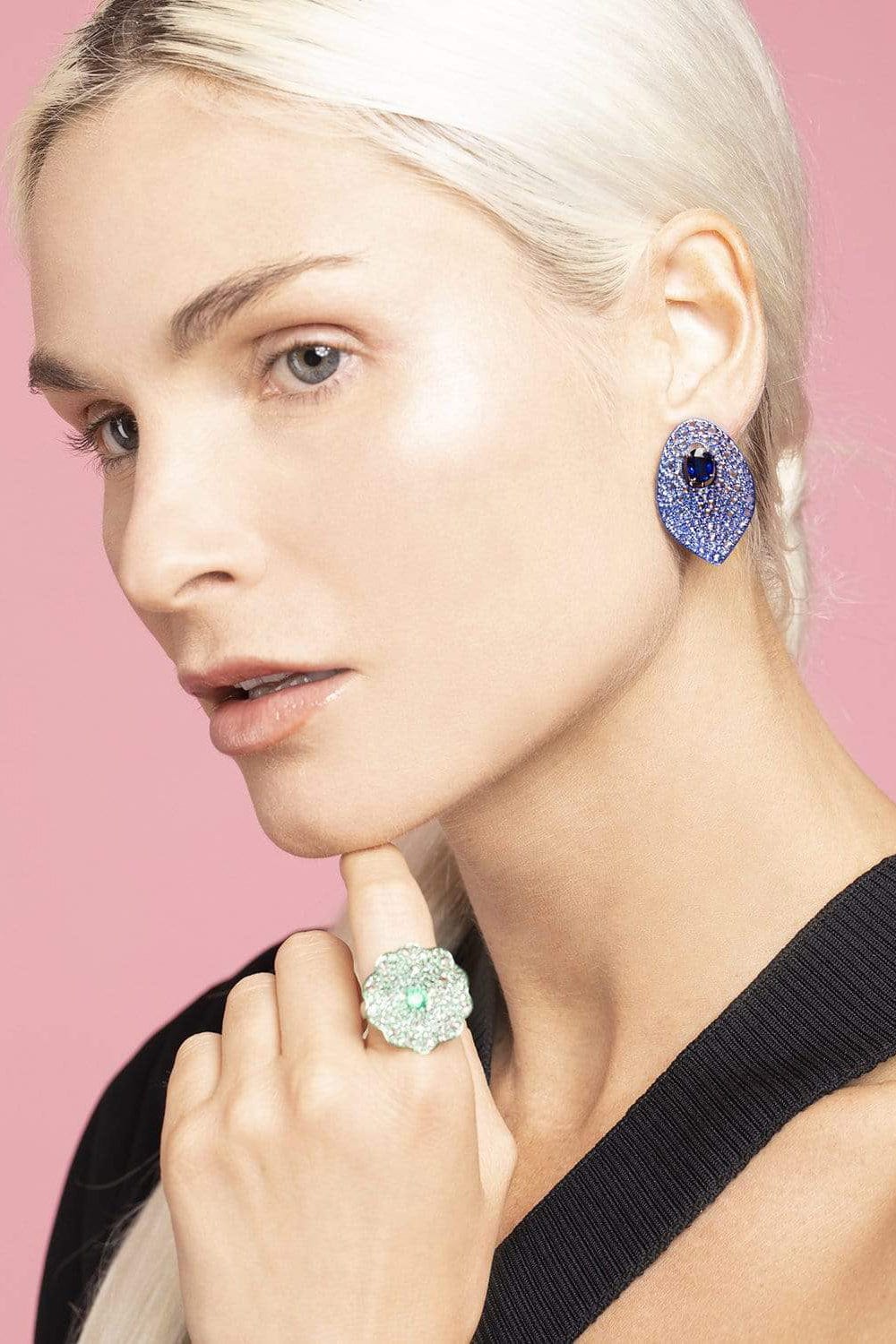 GRAZIELA, Blue Rhodium and Sapphire Diamond Earrings