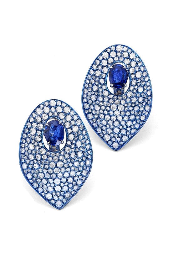 GRAZIELA, Blue Rhodium and Sapphire Diamond Earrings