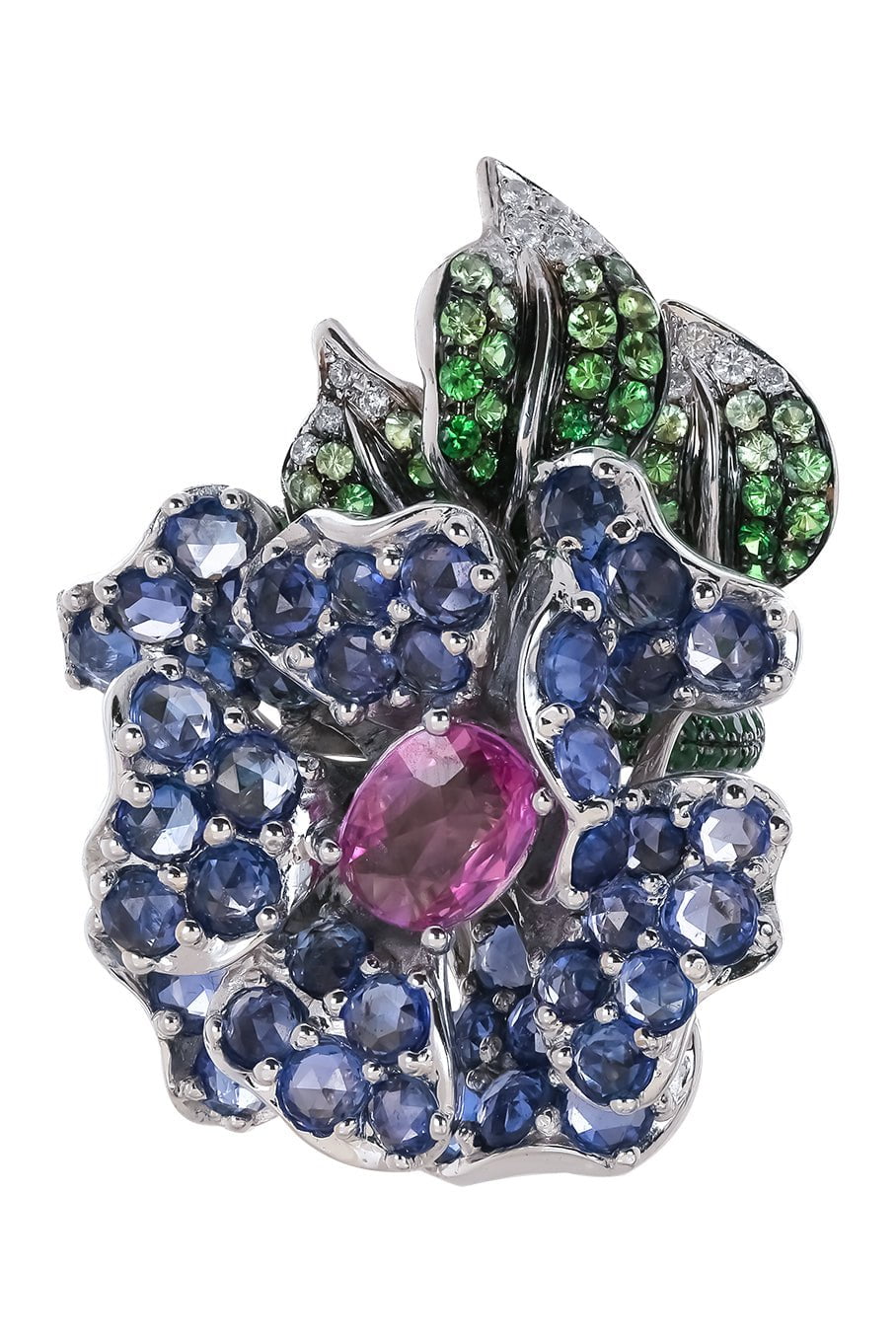 WENDY YUE, Blue Sapphire Diamond Flower Ring