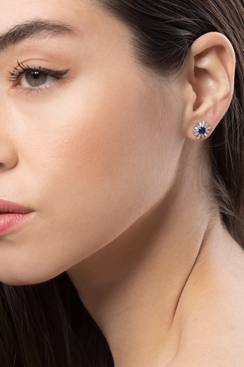 SUZANNE KALAN, Blue Sapphire Diamond Flower Studs