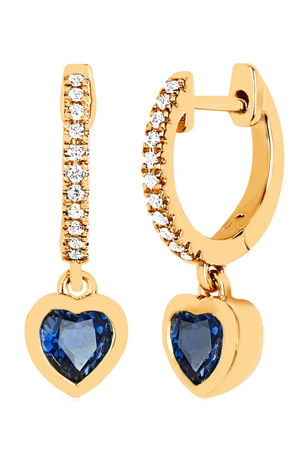 EF COLLECTION, Blue Sapphire Heart Drop Earrings