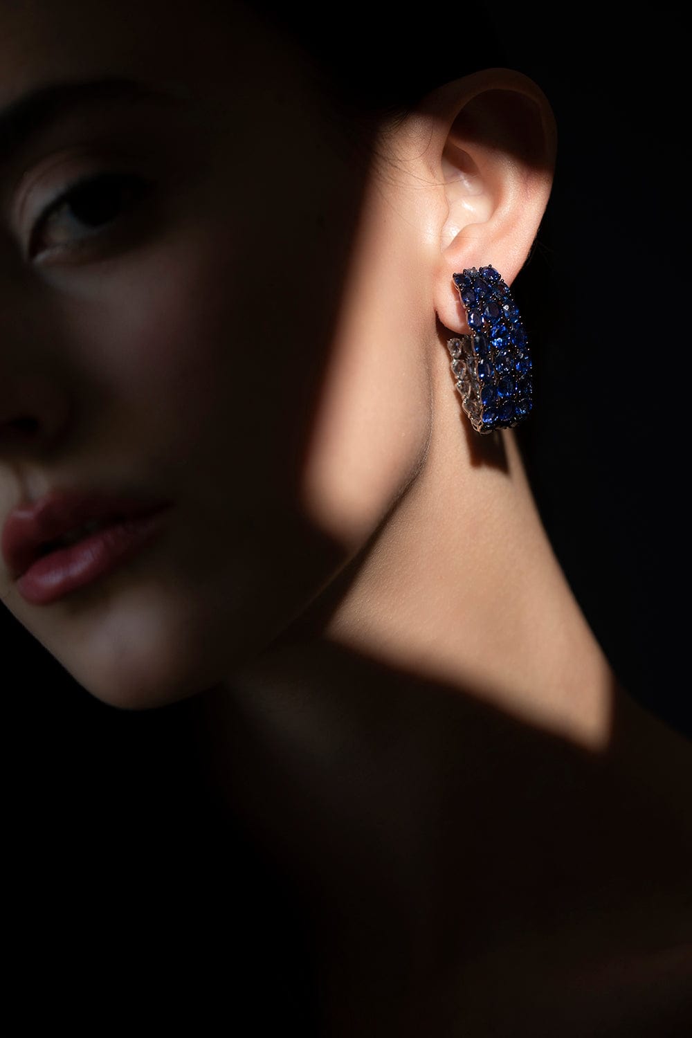 SUTRA, Blue Sapphire Hoop Earrings