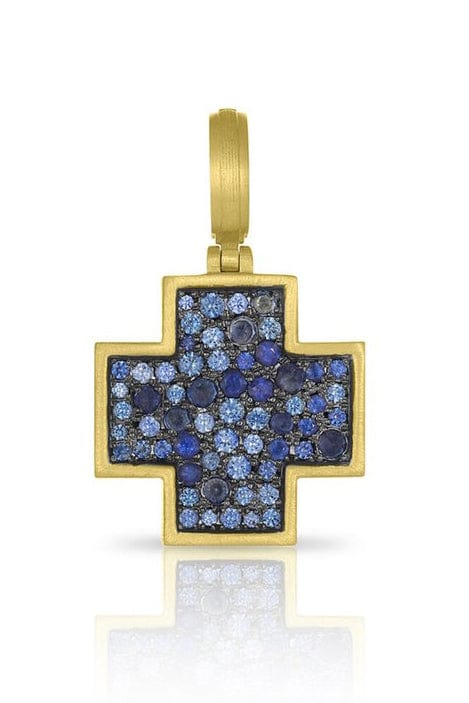 LEIGH MAXWELL, Blue Sapphire Pave Cross Pendant