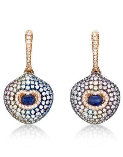 SABOO FINE JEWELS, Blue Sapphire and Diamond Multi Color Earrings