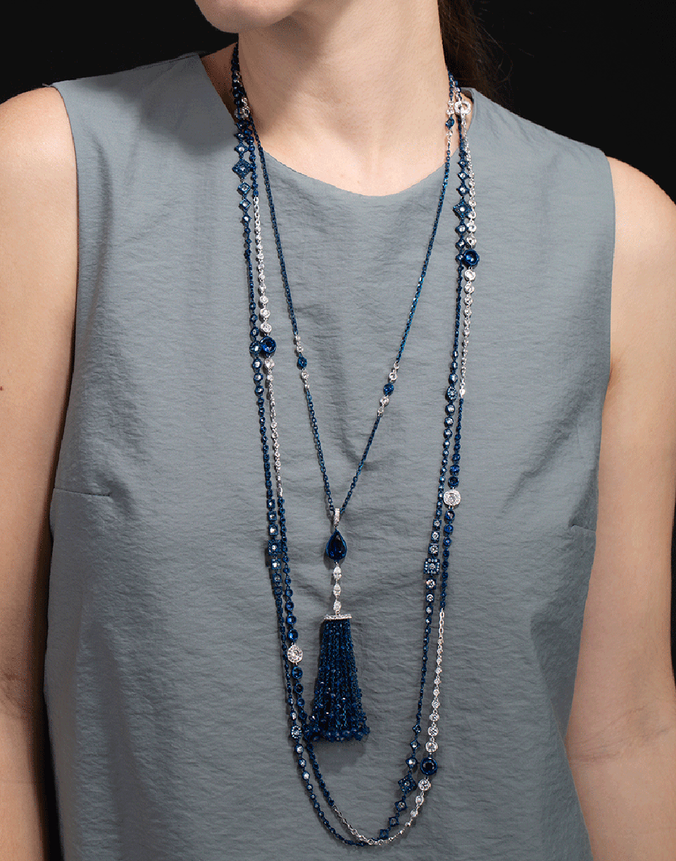 MARIANI, Blue Sapphire and Diamond Station Necklace